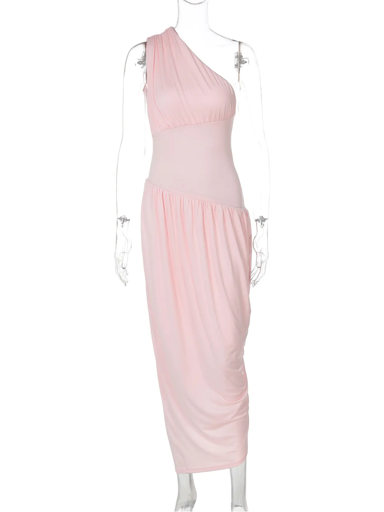Hugcitar Women'S Elegant One Shoulder Sleeveless Ruched Sexy Bodycon Pleated Maxi Dress Summer Female Party Festival Clothes