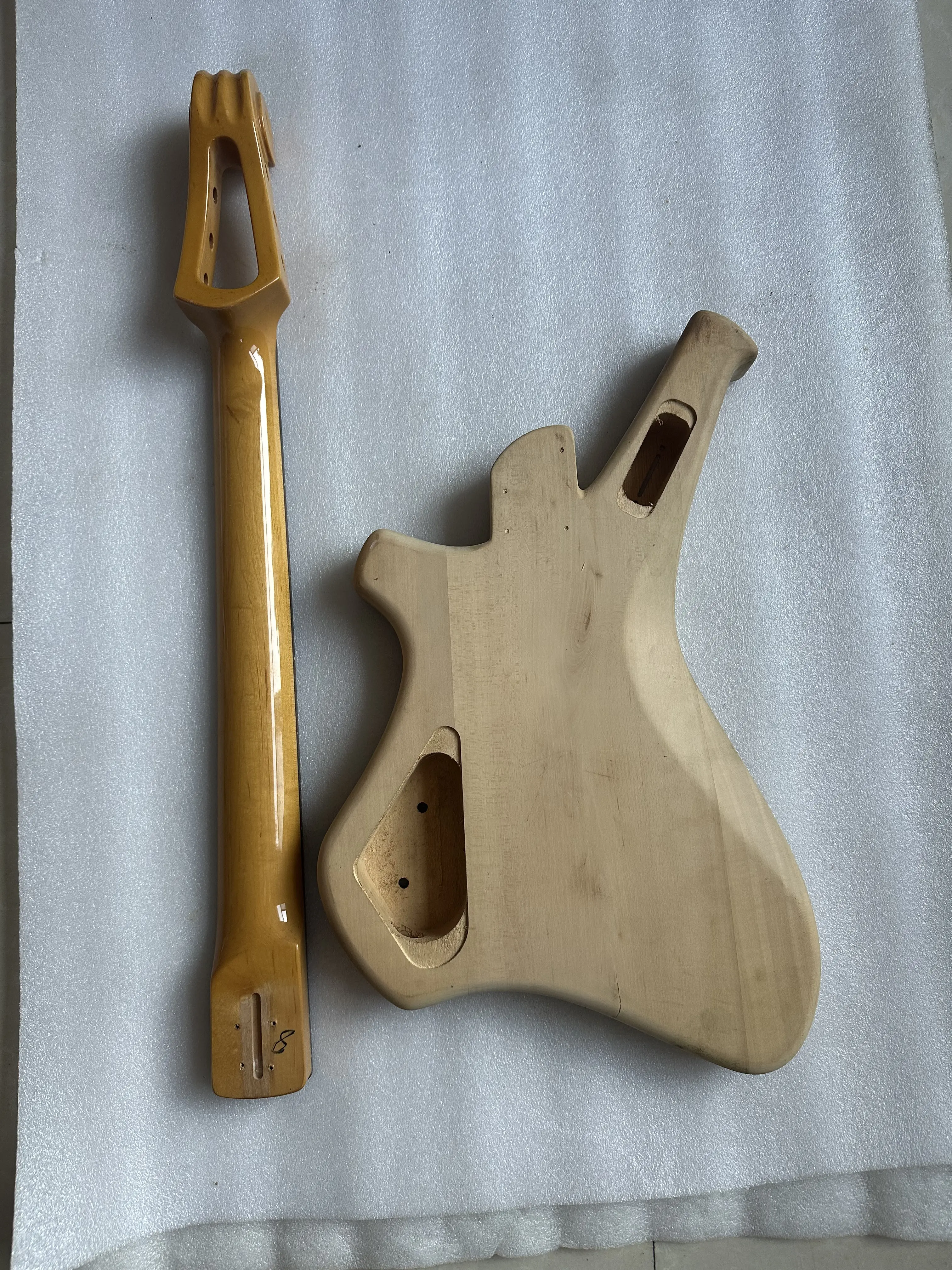 1 Set Unfinished DIY Electric guitar Fretless Bird Eyes Maple Neck and Body Customized Special Shape Guitar parts Need to Cut