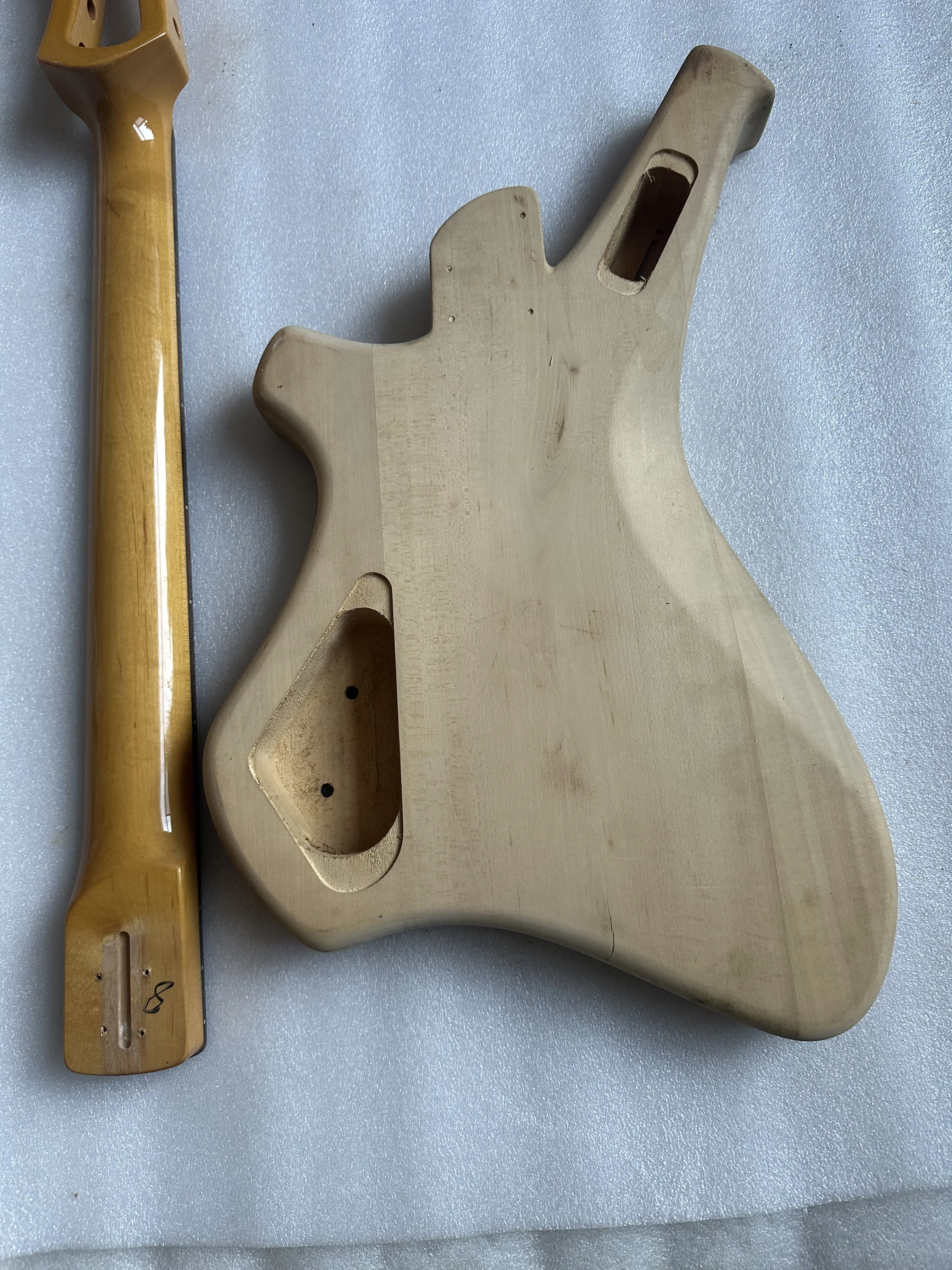 1 Set Unfinished DIY Electric guitar Fretless Bird Eyes Maple Neck and Body Customized Special Shape Guitar parts Need to Cut