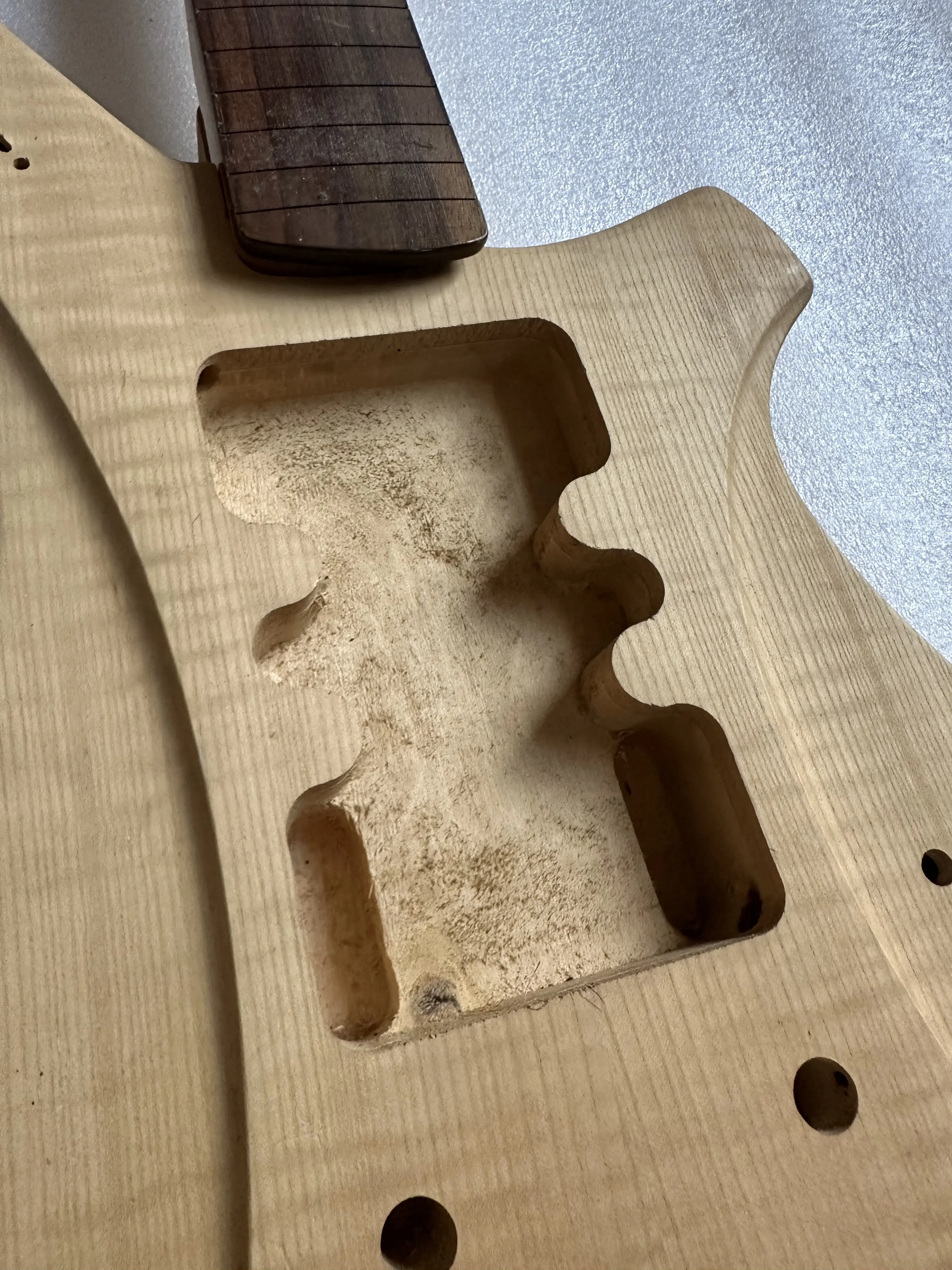1 Set Unfinished DIY Electric guitar Fretless Bird Eyes Maple Neck and Body Customized Special Shape Guitar parts Need to Cut