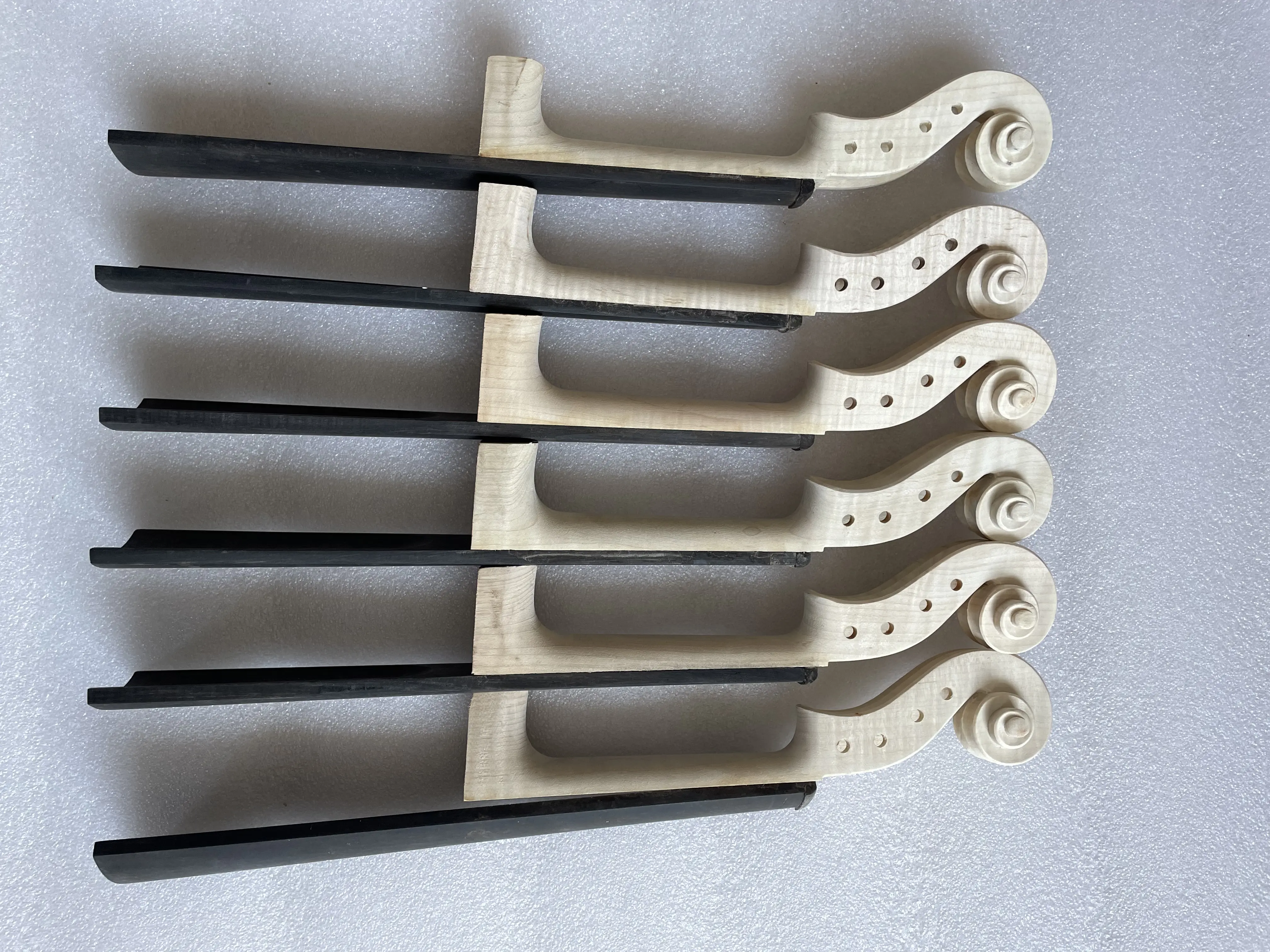 1Pc DIY Unpainted Flames Violin Head, 4/4 Neck, Ebony Fingerboard, Handmade Headstock, Good Flame Maple Wood, High Quality, 1Pc
