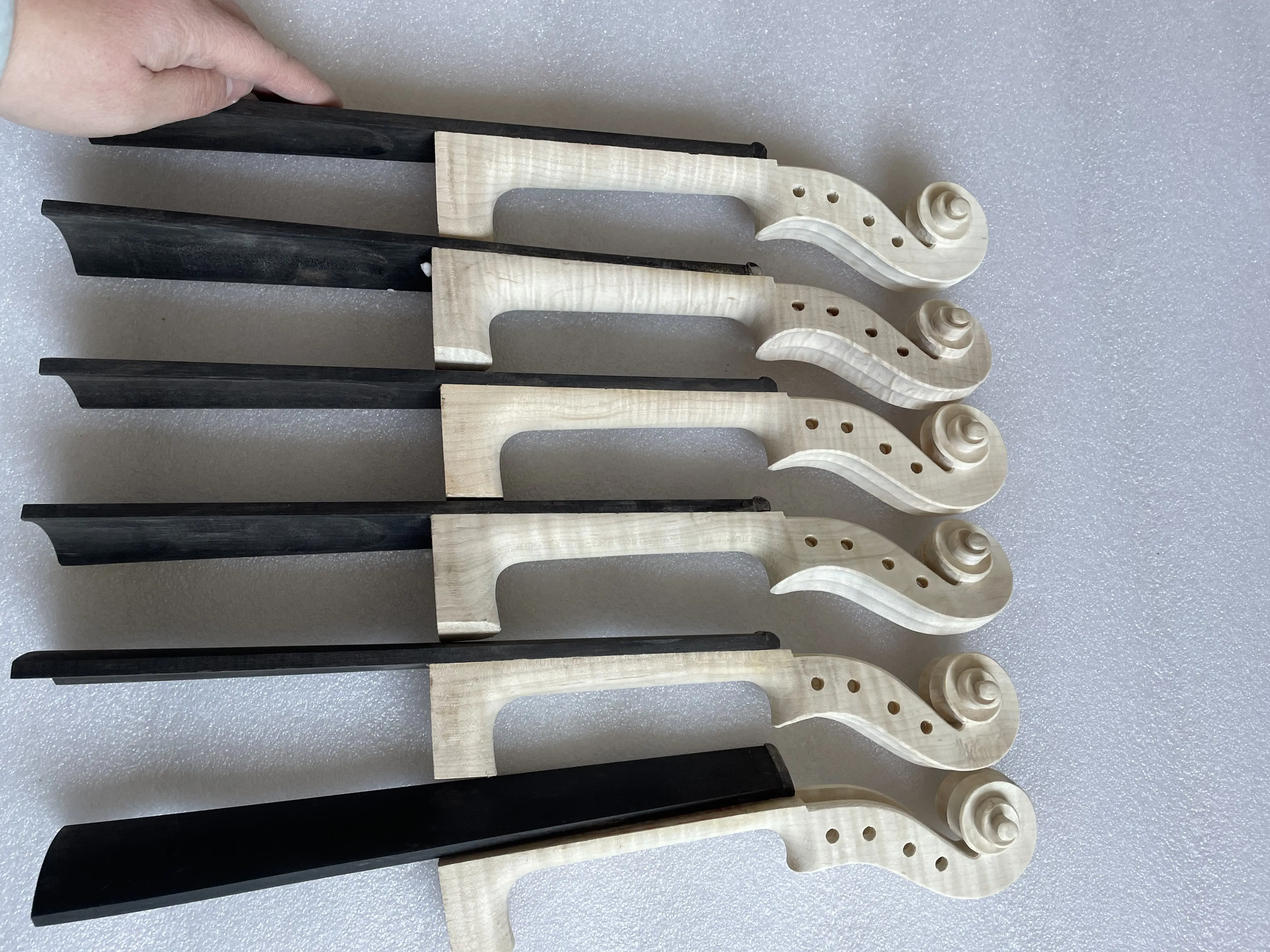 1Pc DIY Unpainted Flames Violin Head, 4/4 Neck, Ebony Fingerboard, Handmade Headstock, Good Flame Maple Wood, High Quality, 1Pc