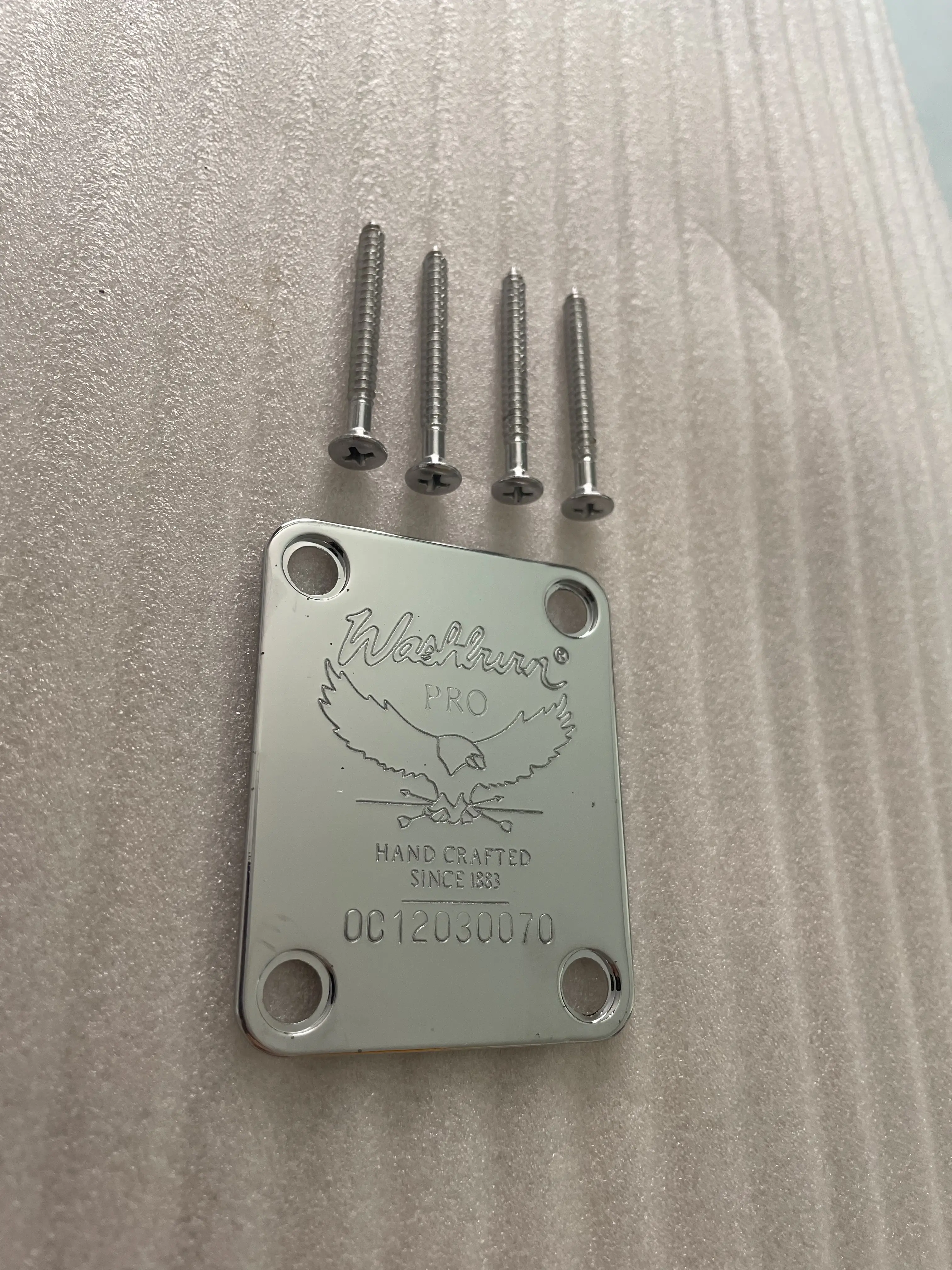 Electric Guitar Neck Plate, Metal Chrome, Pickguard Letters Inlayed with Screws, Guitar Neck Joint Board, 1Set