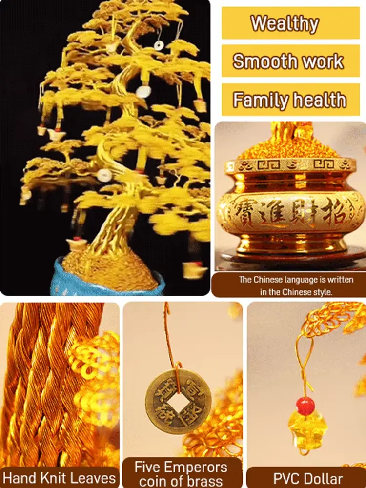 30x25cm Wealth Tree Creative Decoration Lucky Tree Chinese Feng Shui Lucky Money Tree Fortune Tree for Desktop Ornament  Decors