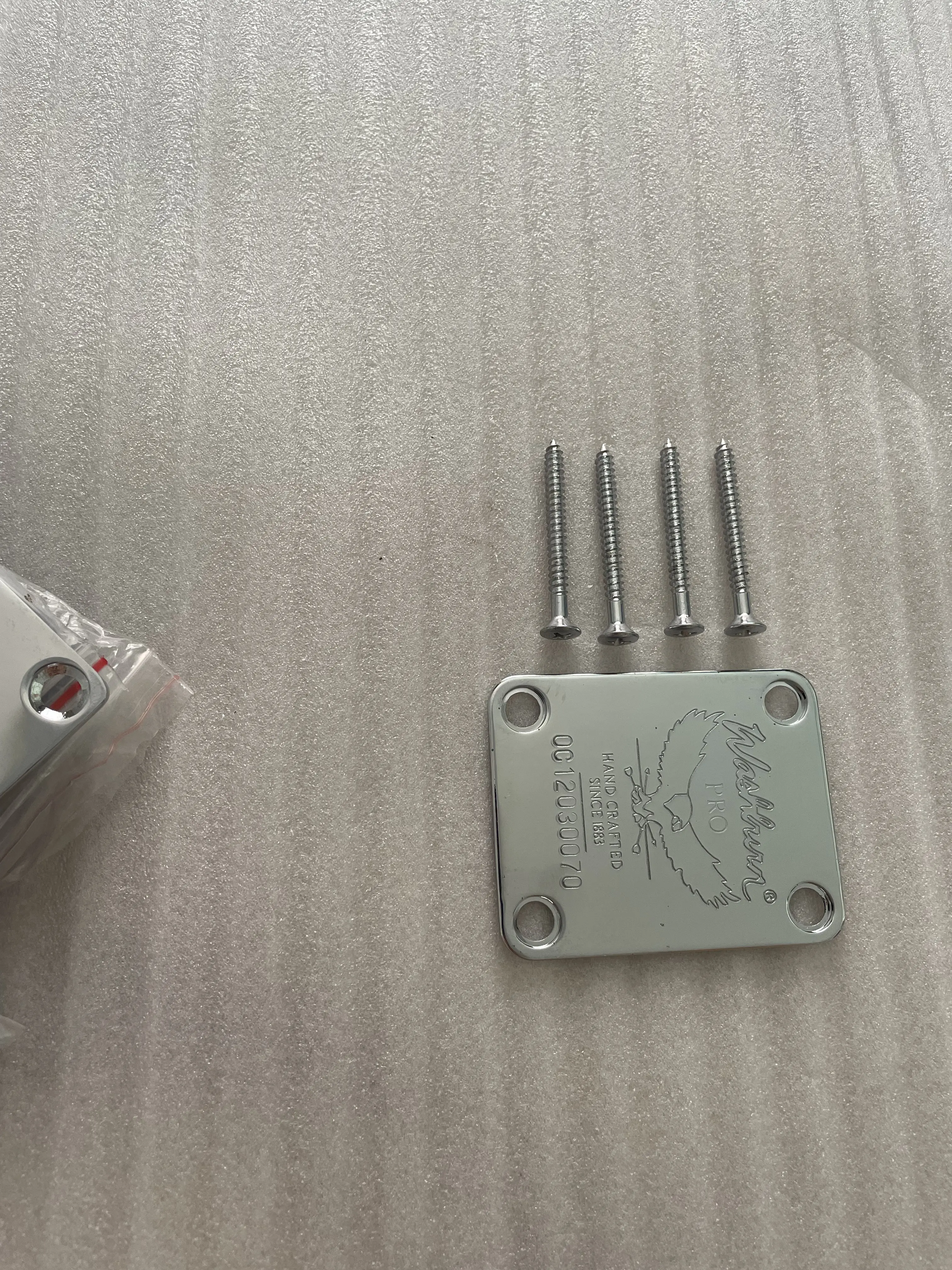 Electric Guitar Neck Plate, Metal Chrome, Pickguard Letters Inlayed with Screws, Guitar Neck Joint Board, 1Set