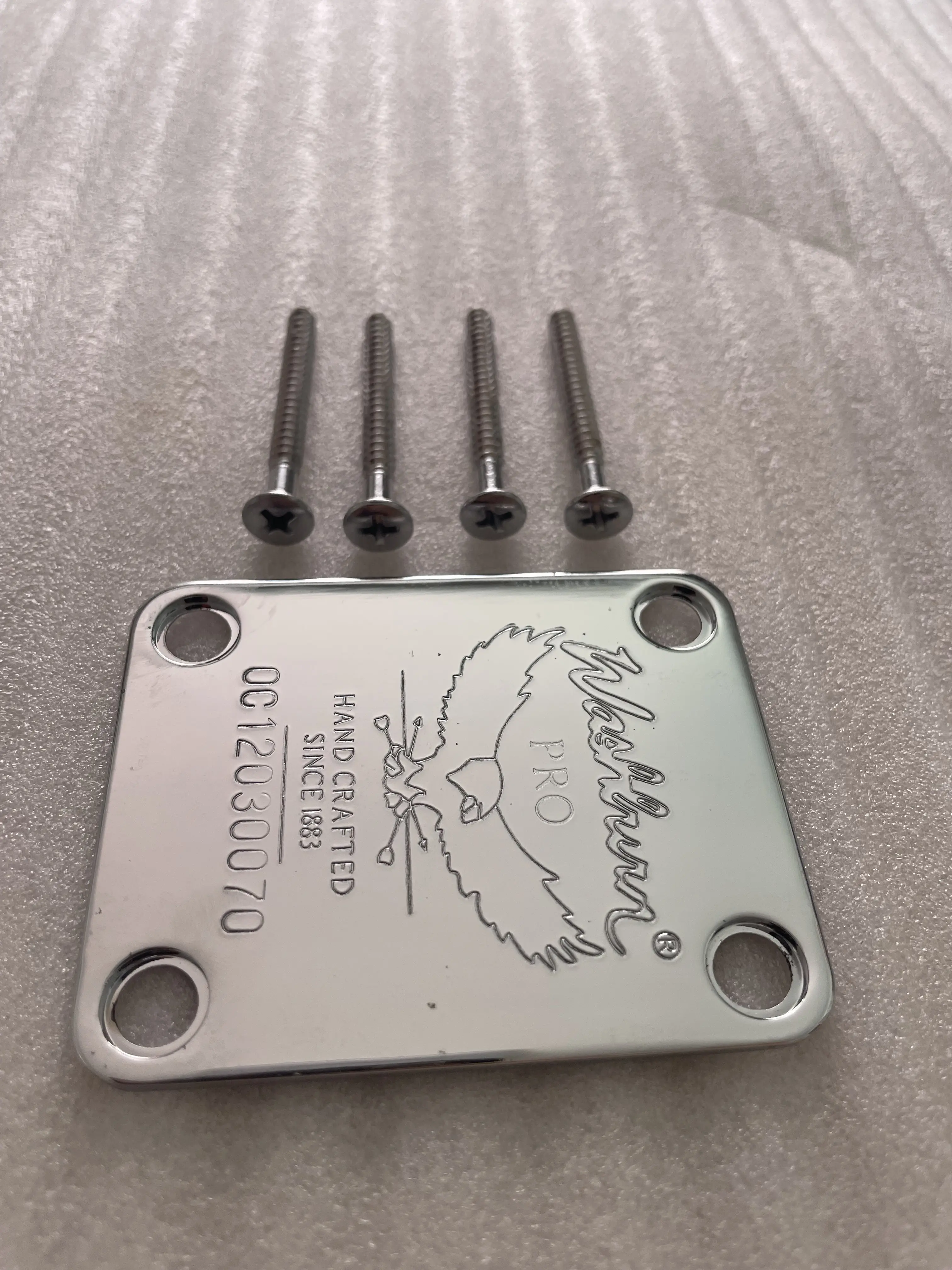 Electric Guitar Neck Plate, Metal Chrome, Pickguard Letters Inlayed with Screws, Guitar Neck Joint Board, 1Set