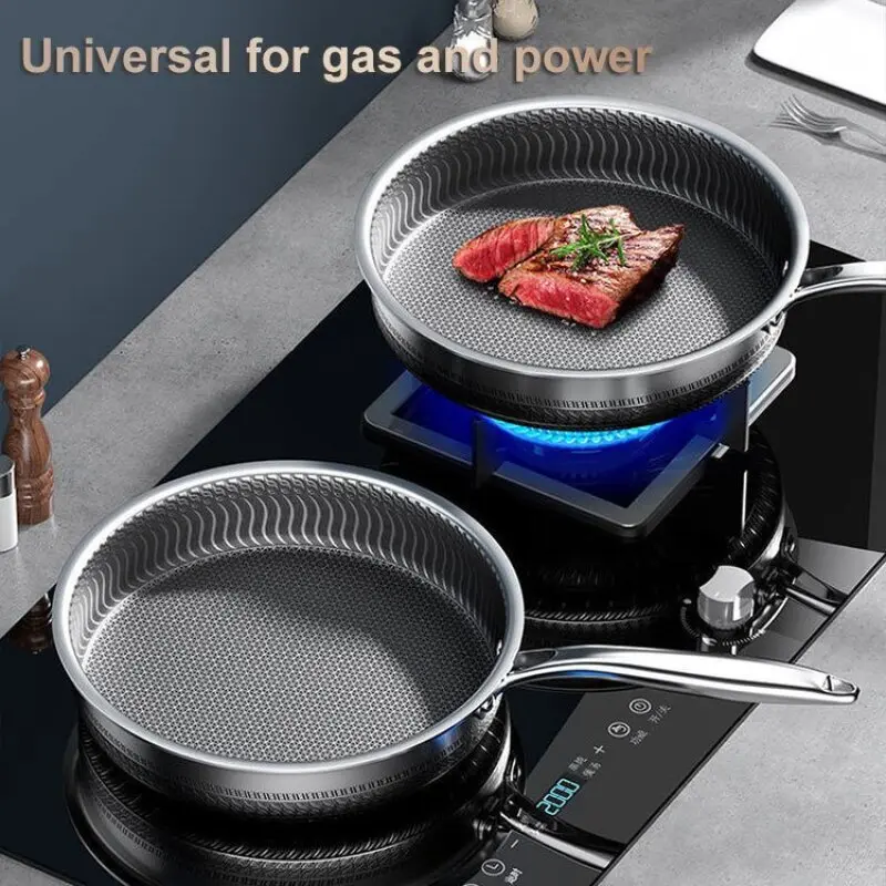 Stainless Steel Frying Pan Non-stick Home Honeycomb Pancake Omelet Pan Multi-functional Steak Wok