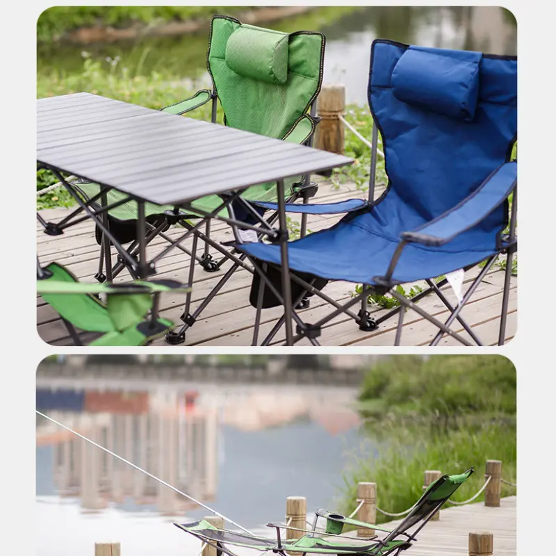 Outdoor folding chair camping sitting and lying dual-purpose backrest armrest stool portable ultra-l