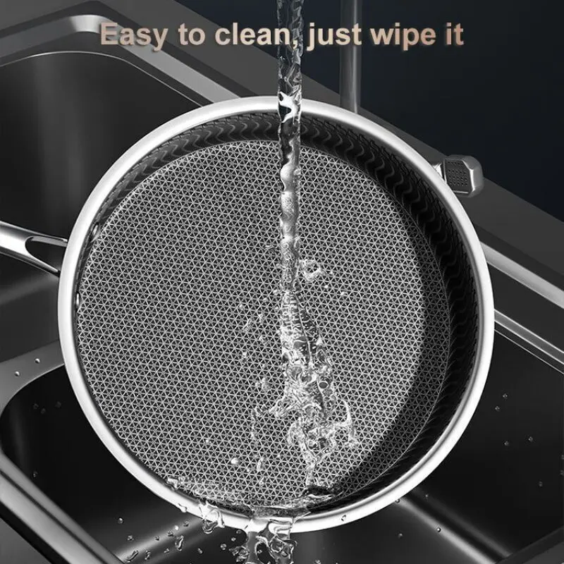 Stainless Steel Frying Pan Non-stick Home Honeycomb Pancake Omelet Pan Multi-functional Steak Wok