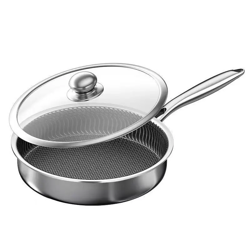 Stainless Steel Frying Pan Non-stick Home Honeycomb Pancake Omelet Pan Multi-functional Steak Wok