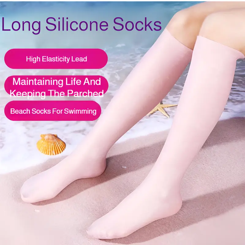 1 Pair High Waist Soft Silicone Socks Anti-water Beach Shoes Socks Swimming Diving Supplies Moisturizing Whitening Anti-foot
