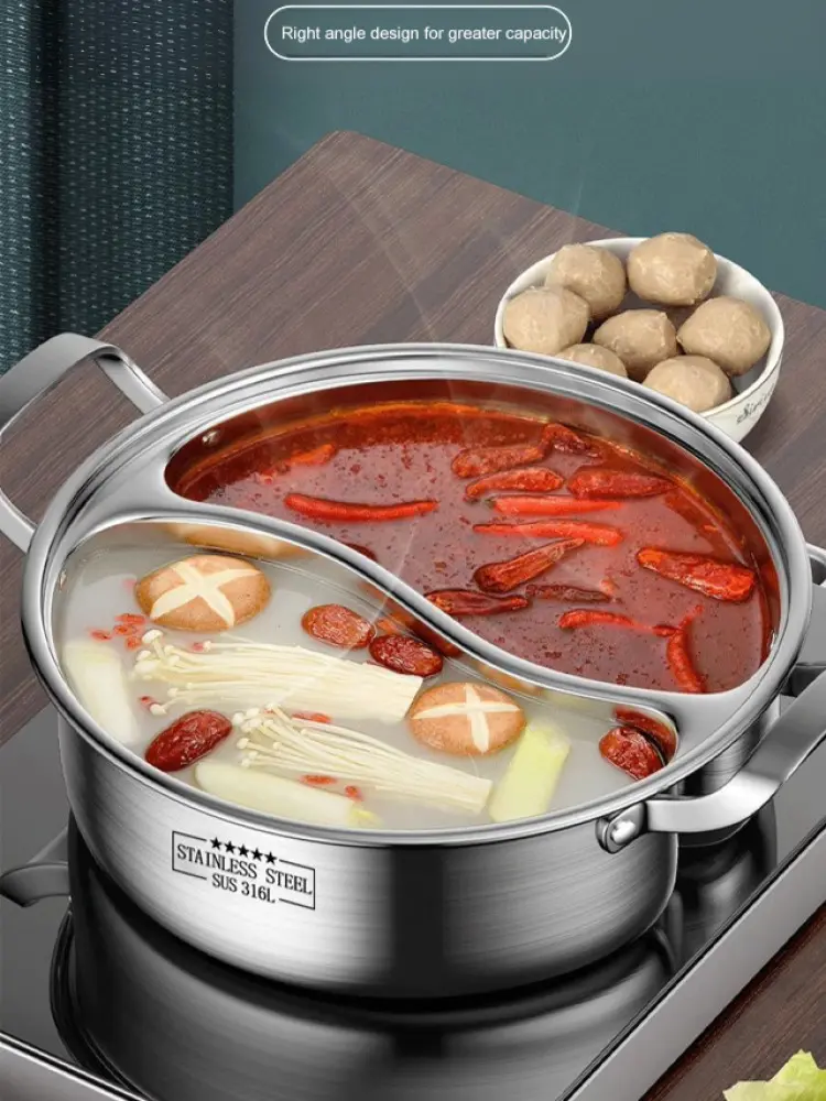 Household Yuanyang pot stainless steel thickened divided doubleear soup pot