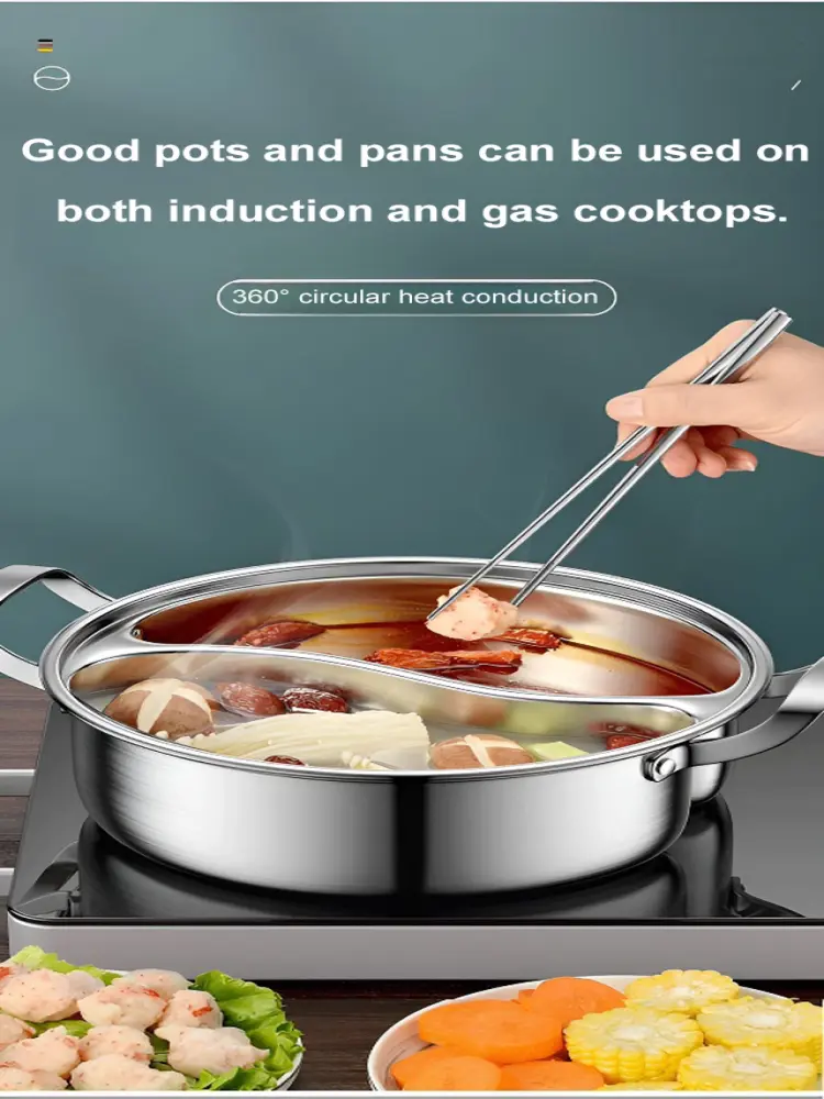 Household Yuanyang pot stainless steel thickened divided doubleear soup pot