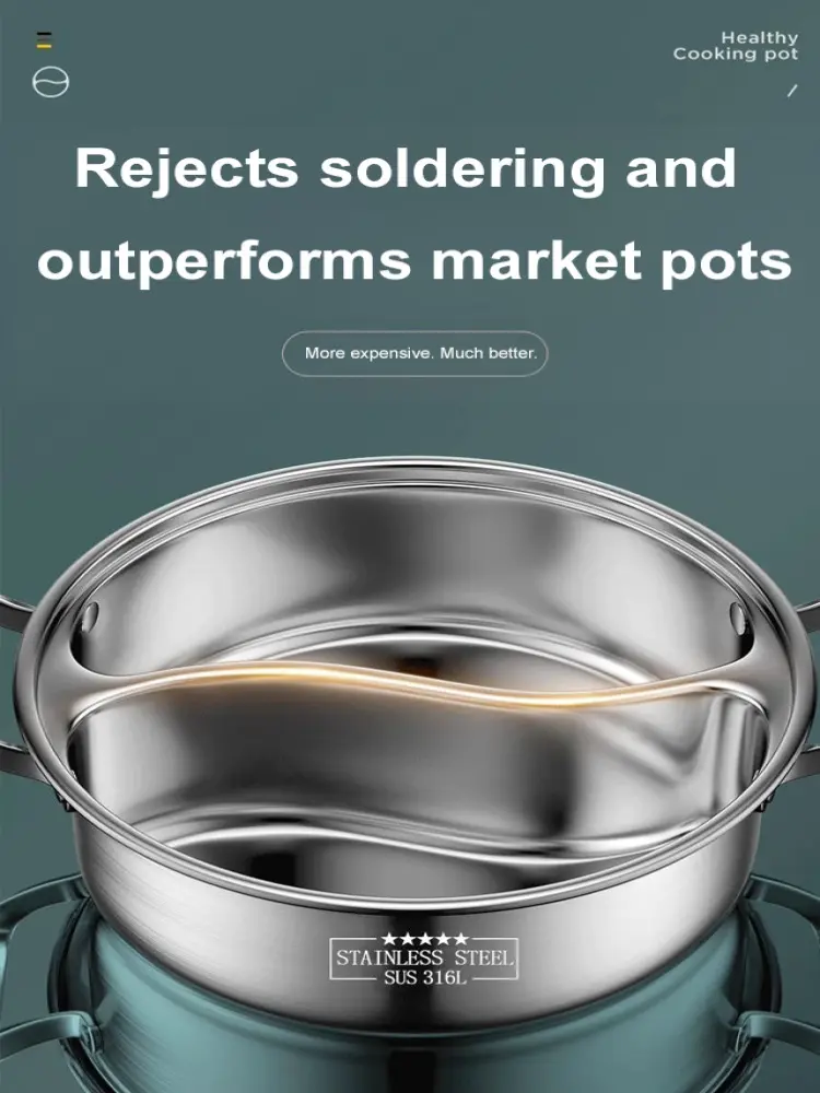 Household Yuanyang pot stainless steel thickened divided doubleear soup pot