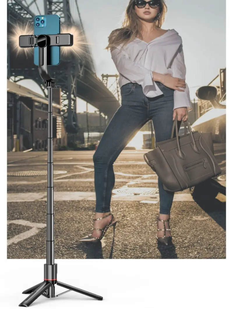 Portable tripod Bluetooth selfie stick Palm portable mobile phone holder Desktop fill light tripod