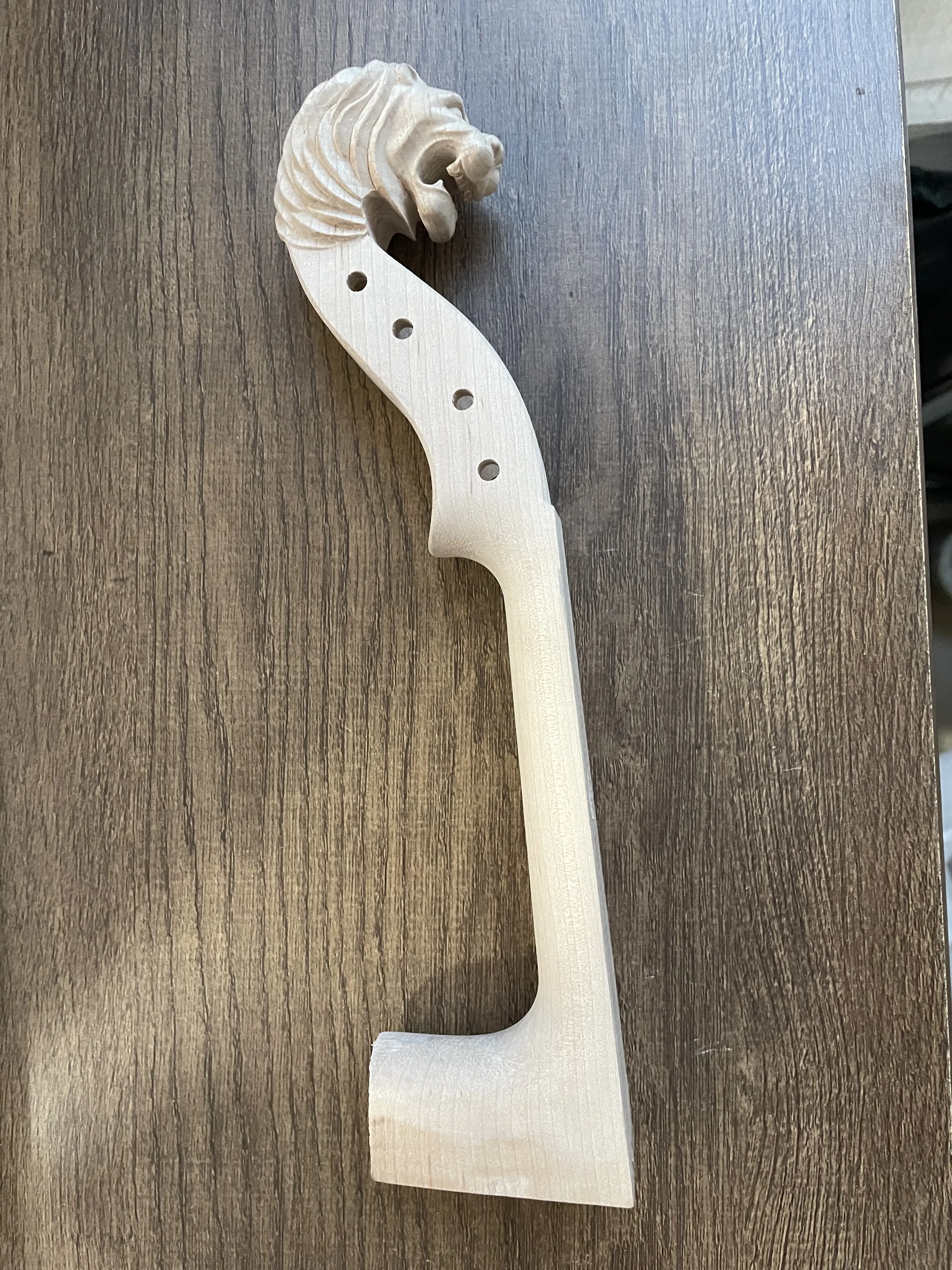 Master Level Hand-Carved White 4/4 Violin Head Neck,Smooth Comfortable Maple Carving Lion Head,Violin DIY Replacement Parts