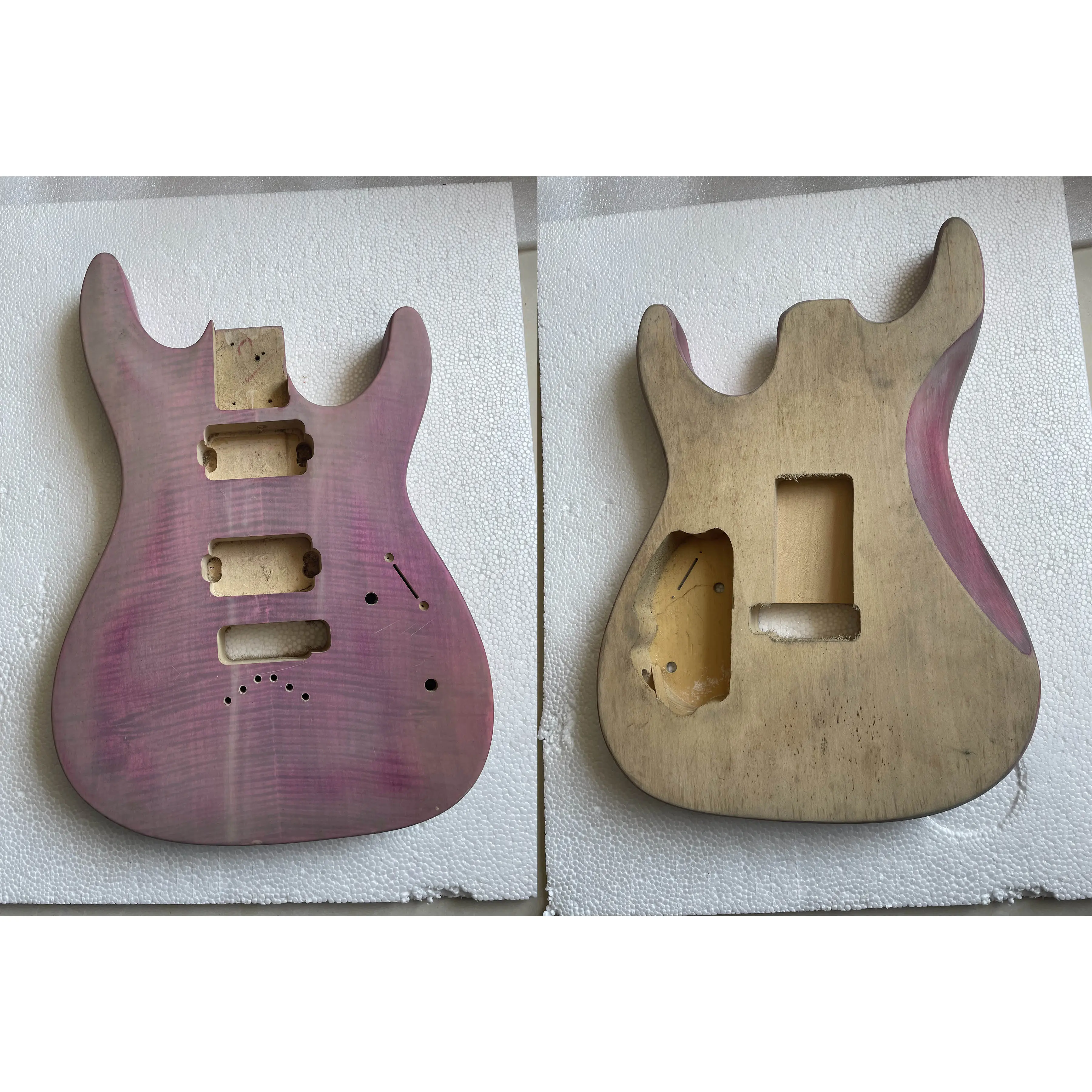 Defective Custom Electric Guitar Body Unfinished,HH Basswood Flame Maple Veneer, Color Barrel, Semi-finished Guitar Part, Stock