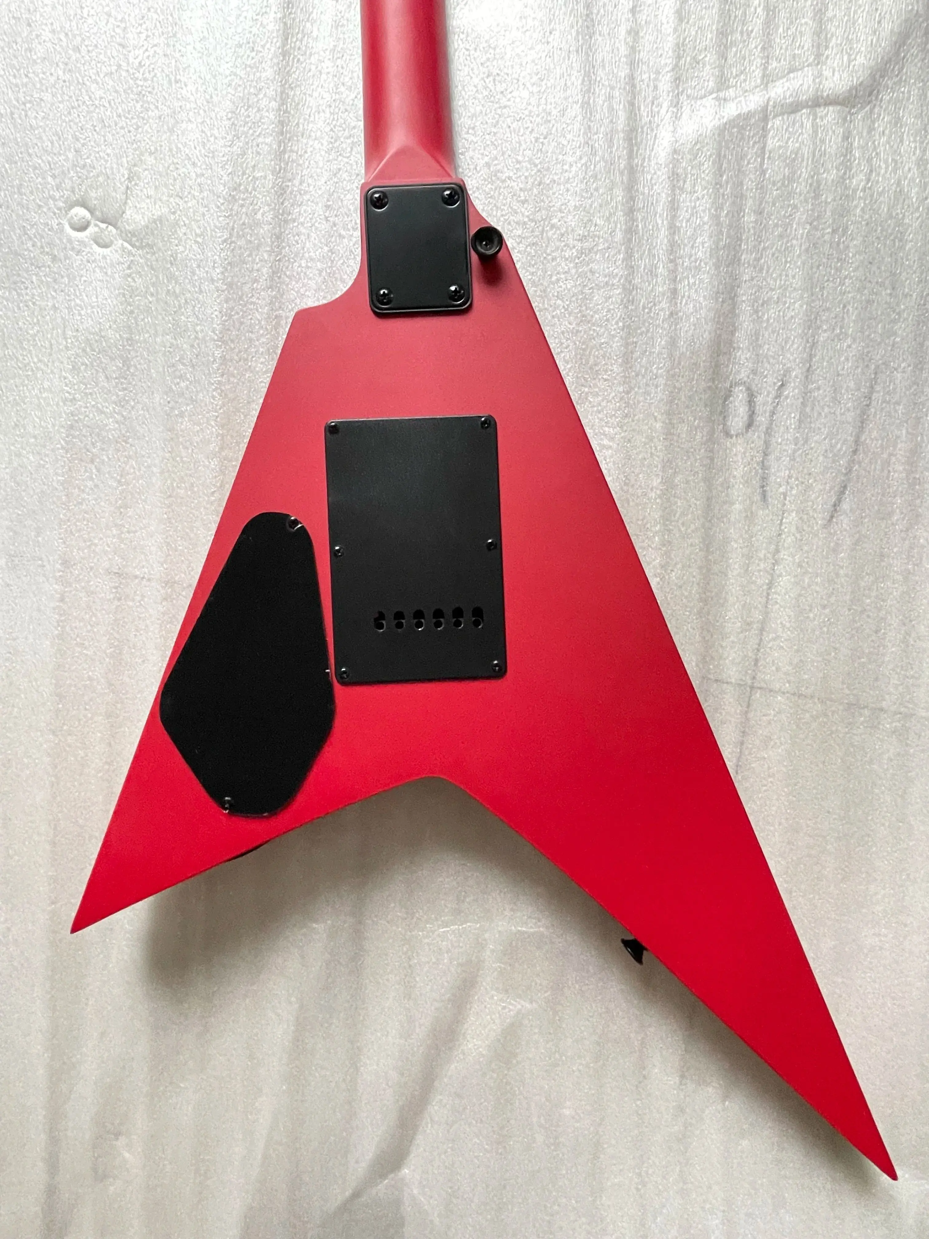 Factory stock custom version dovetail V shape Fork electric guitar rare frosted dark red in stock black pickups accessorie only