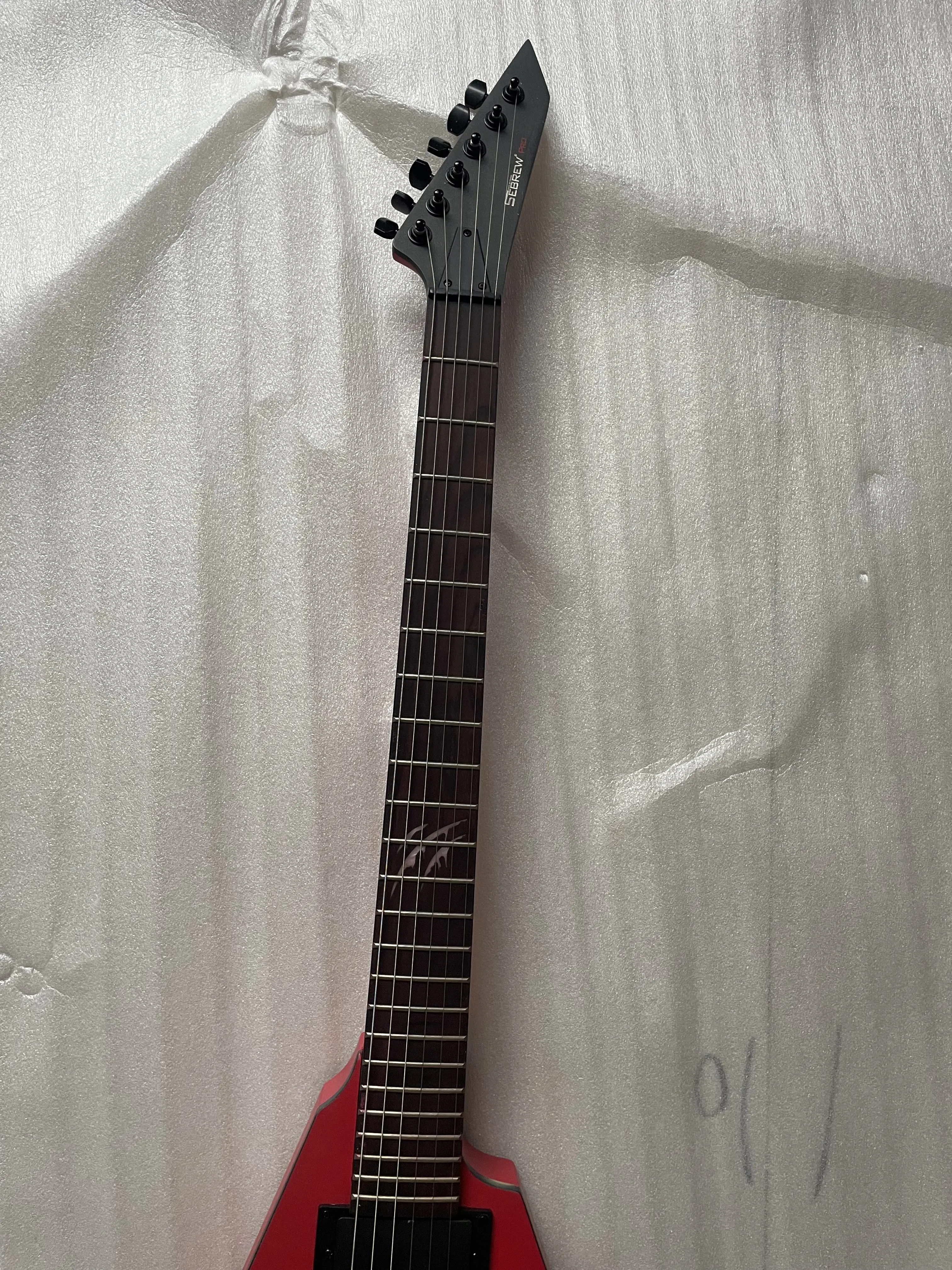 Factory stock custom version dovetail V shape Fork electric guitar rare frosted dark red in stock black pickups accessorie only