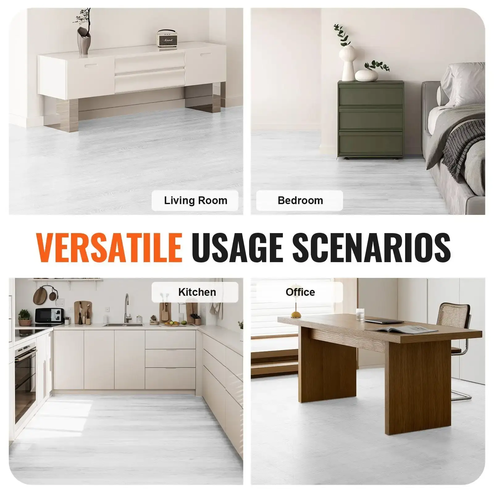 Self Adhesive Vinyl Floor Tiles 390 x 23.6 inch, 1.5mm Thick Peel & Stick, Light Gray Wood Grain DIY Flooring for Kitchen