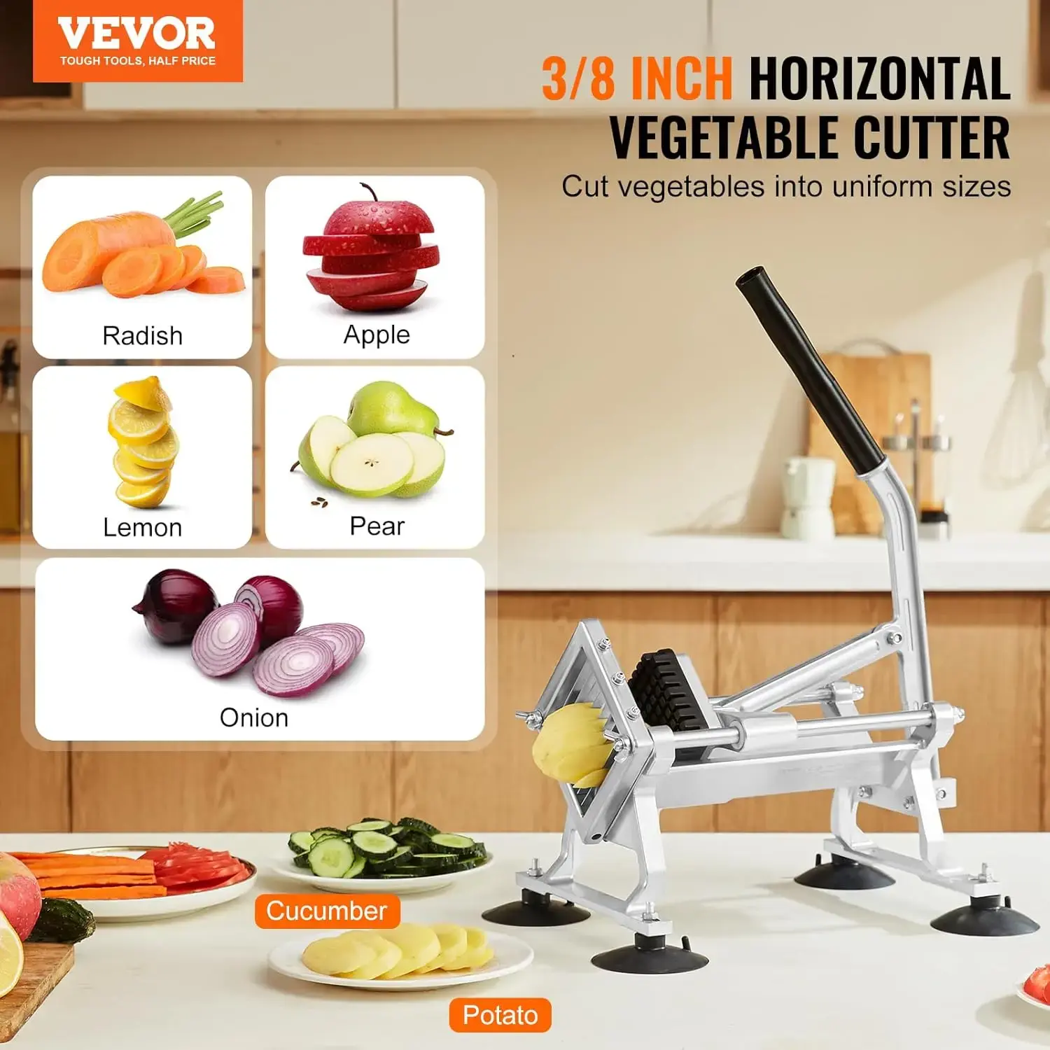 Commercial Vegetable Slicer, 3/8 inch Fruit Slicer, Stainless Steel and Aluminum Alloy Vegetable Cutter Slicer Machine