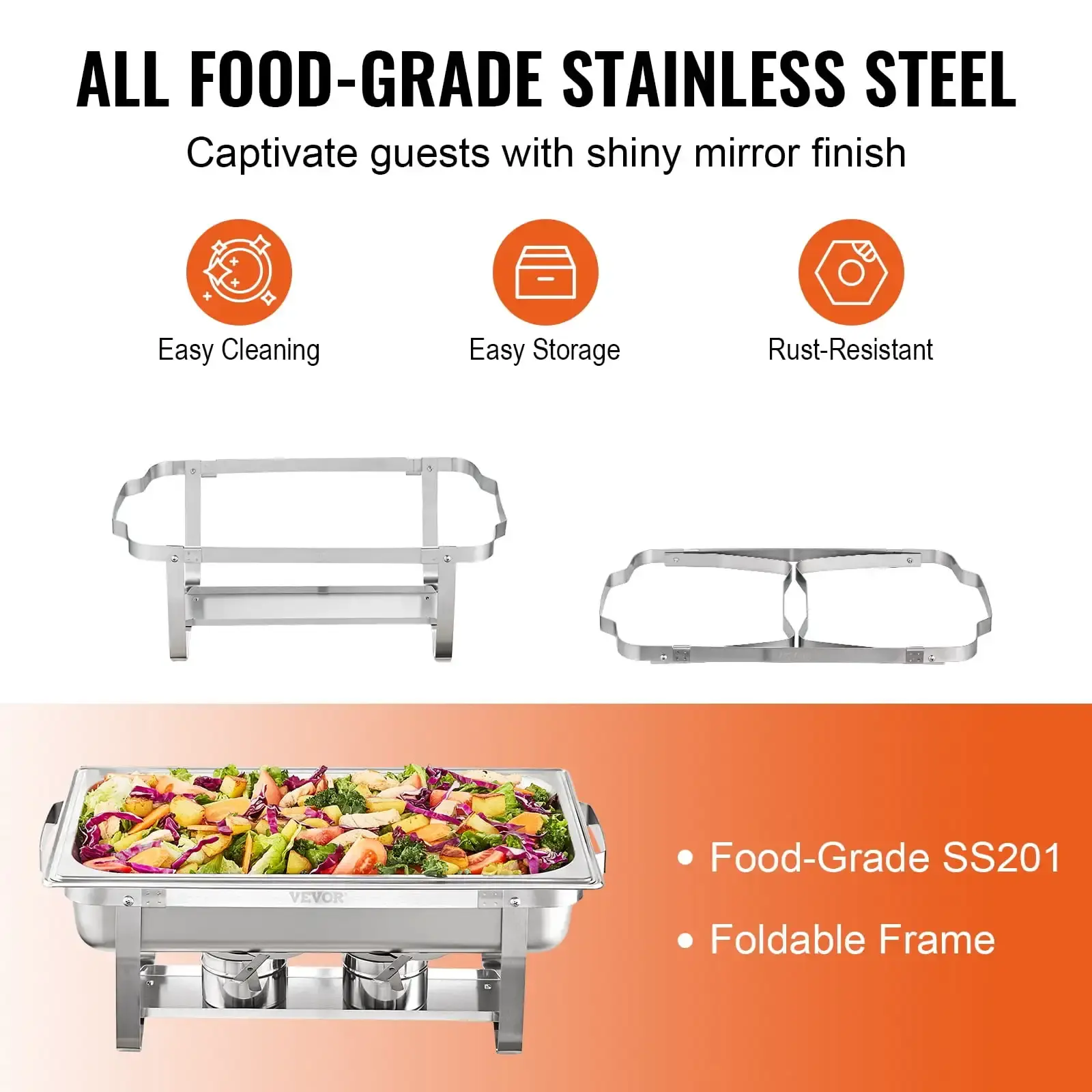 2-Pack Rectangle Chafing Dish Set 2 Full-Size 8Qt Pan 4 Half-Size 4Qt Pans