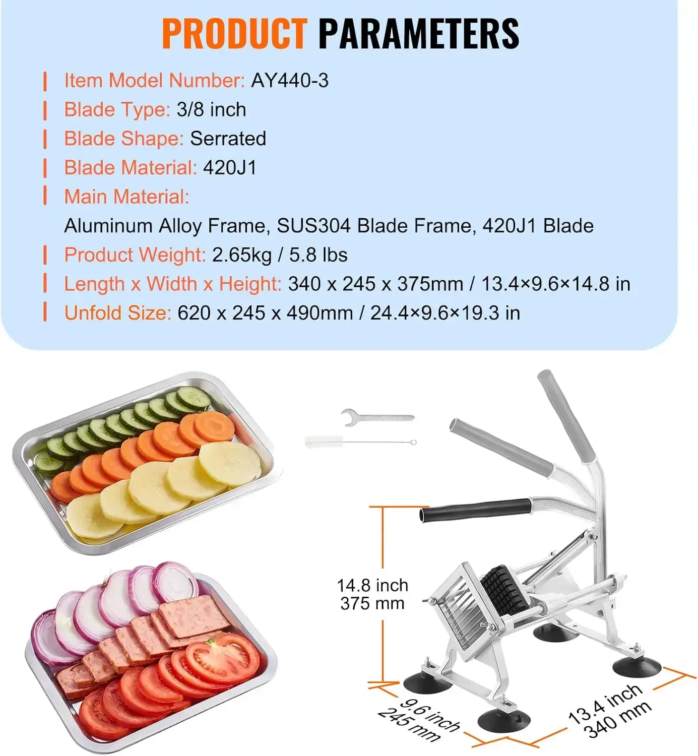 Commercial Vegetable Slicer, 3/8 inch Fruit Slicer, Stainless Steel and Aluminum Alloy Vegetable Cutter Slicer Machine