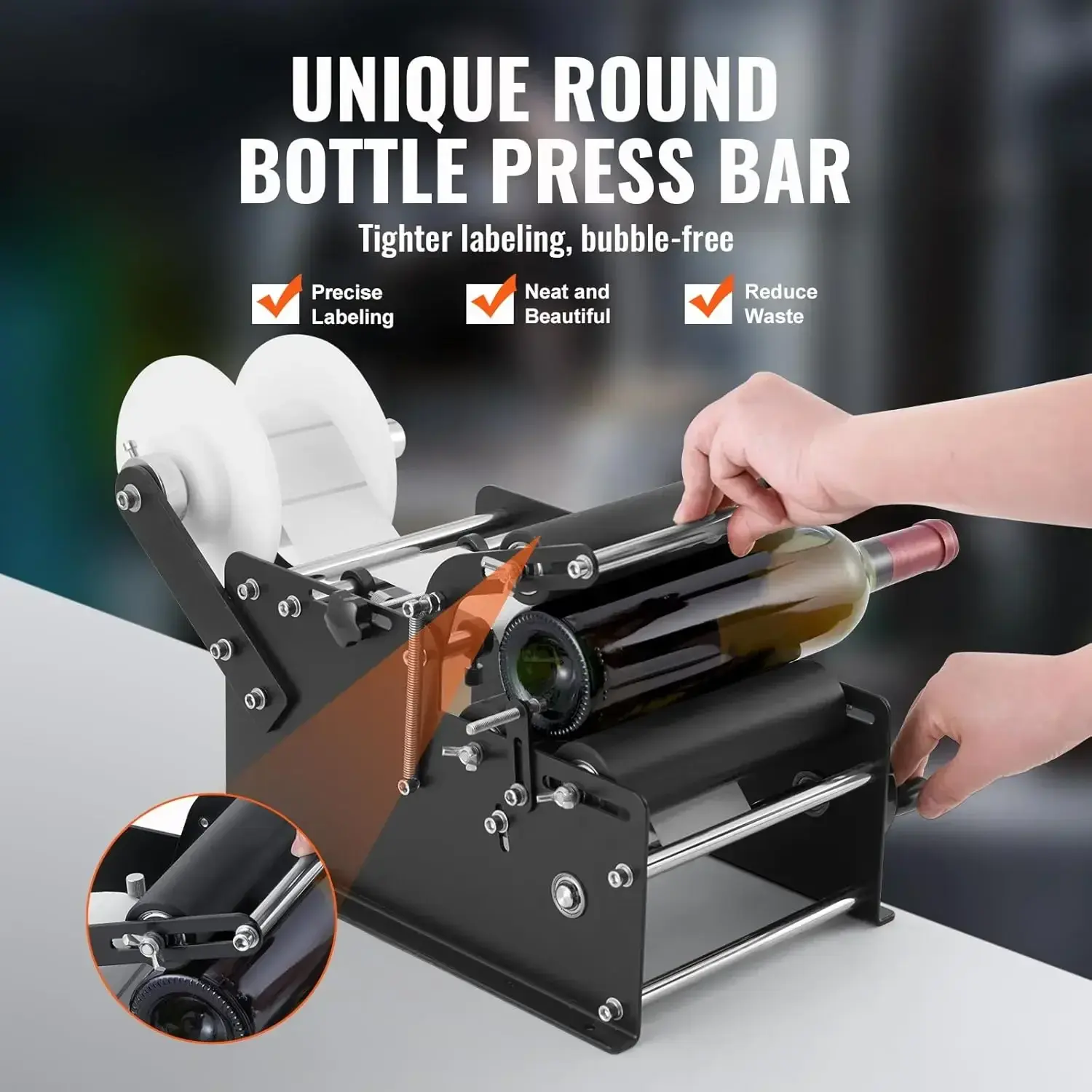 Manual Round Labeling Machine, 15-20pcs/min, Bottle Label Applicator for Round Bottles, Adjustable Manual Round Bottle Labeler