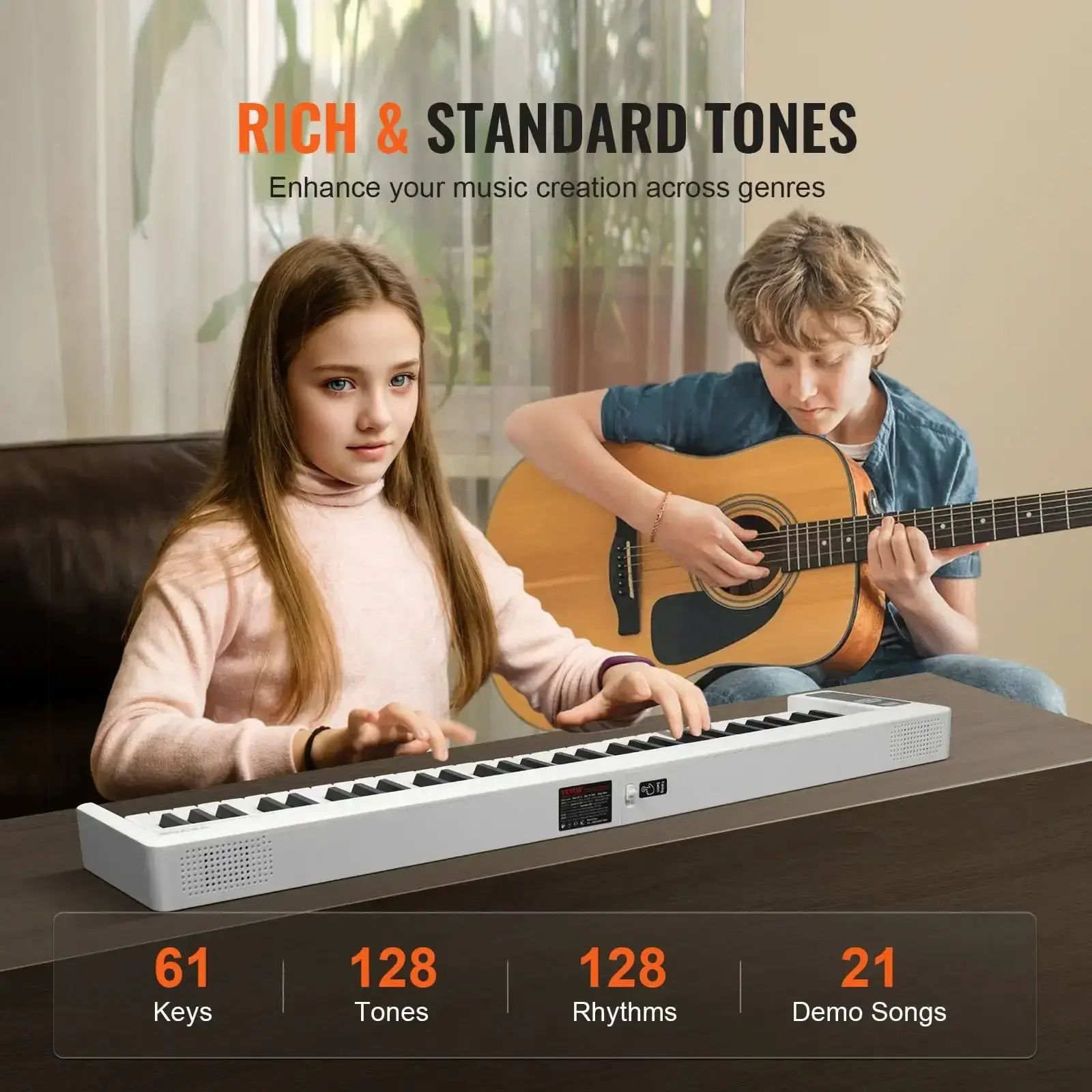61 Key Folding Keyboard Piano Portable Foldable Piano Bluetooth MIDI White
