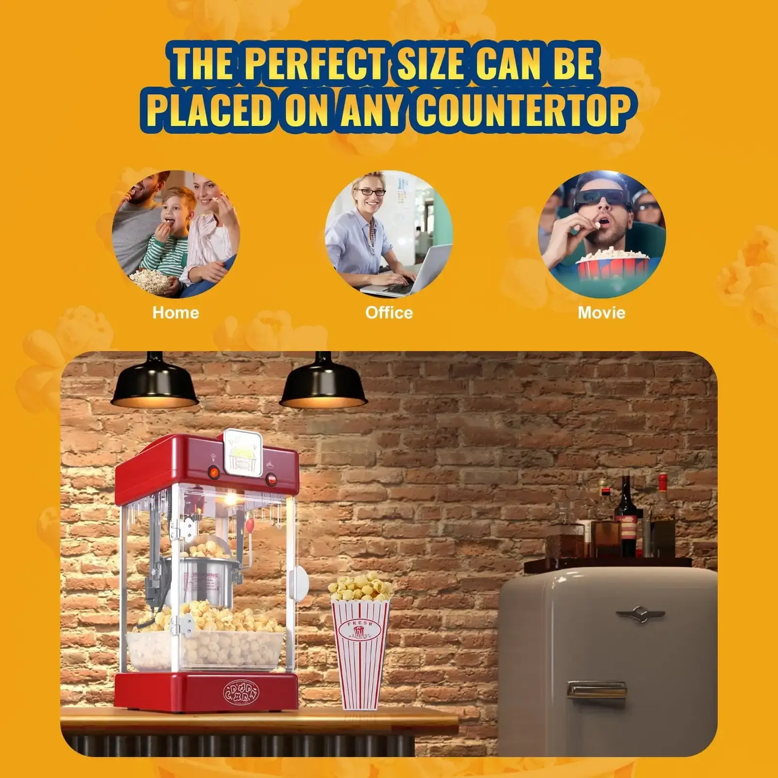 Popcorn Popper Machine Tabletop Popcorn Maker 300W 2.5 Oz Red
