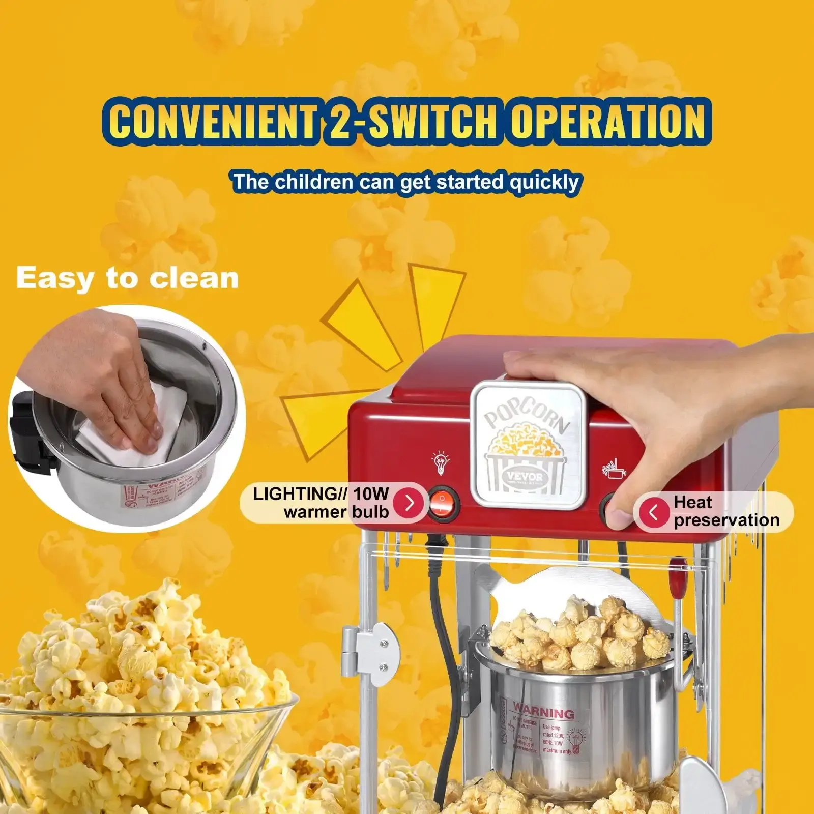 Popcorn Popper Machine Tabletop Popcorn Maker 300W 2.5 Oz Red