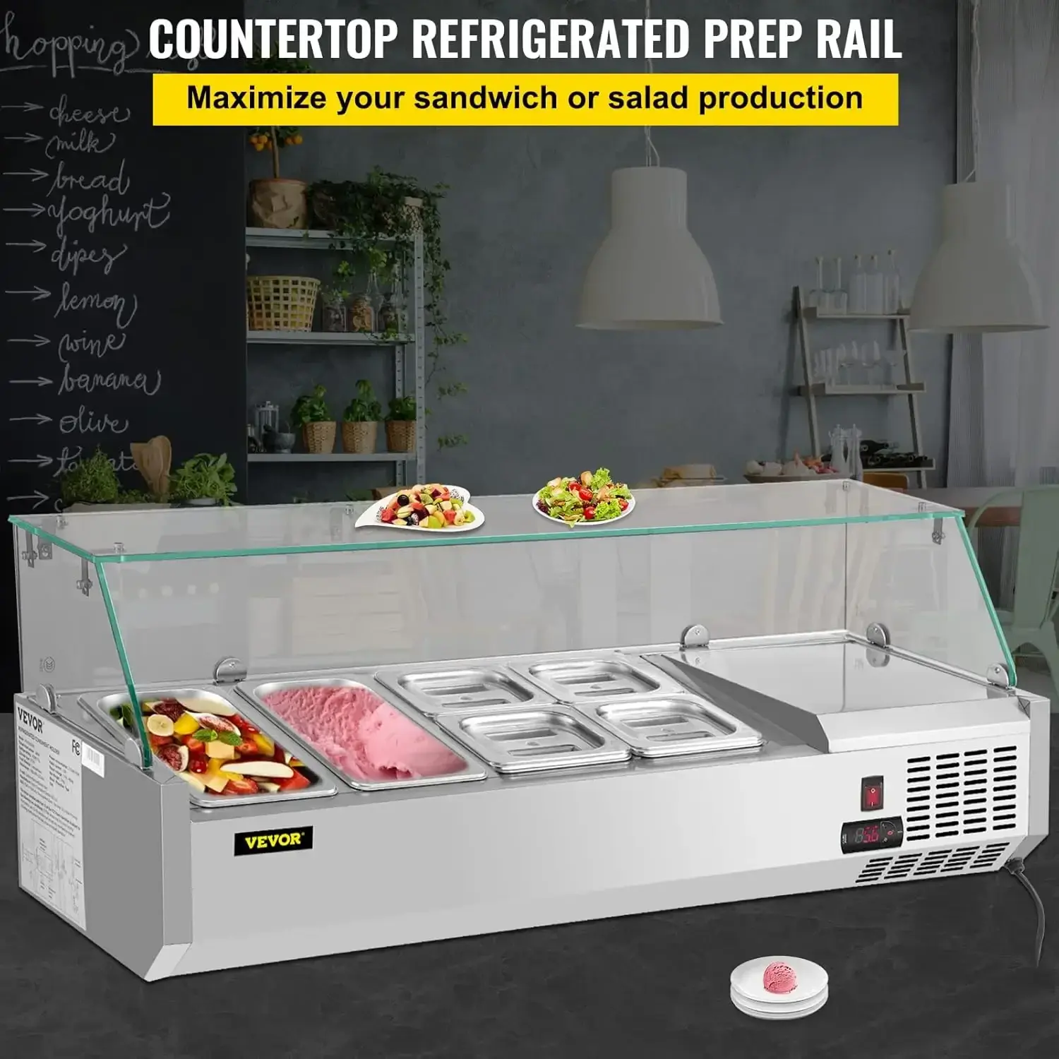 Refrigerated Condiment Prep Station, 48-Inch, 10.8Qt Sandwich Prep Table with 2 1/3 Pans & 4 1/6 Pans