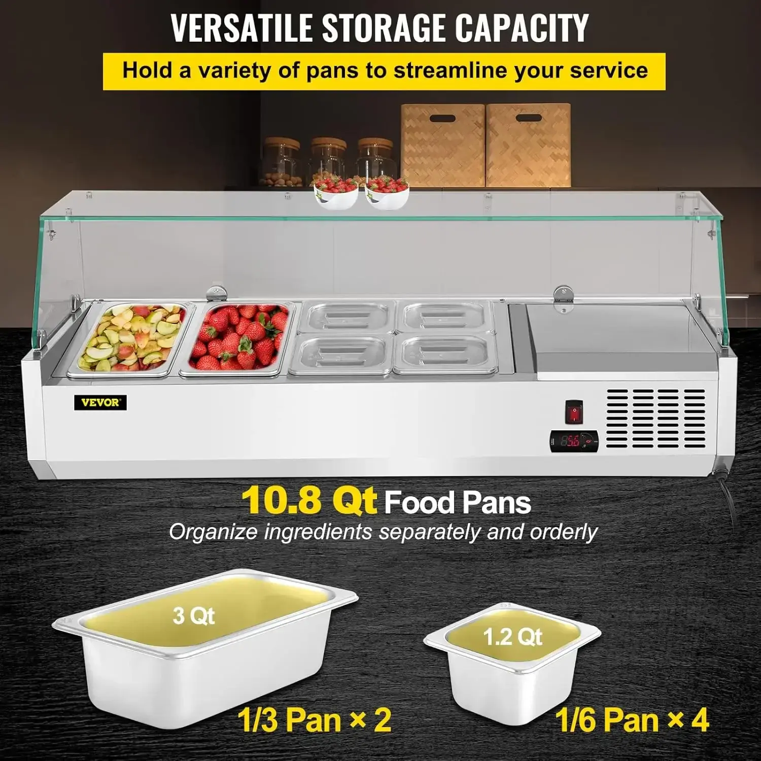 Refrigerated Condiment Prep Station, 48-Inch, 10.8Qt Sandwich Prep Table with 2 1/3 Pans & 4 1/6 Pans
