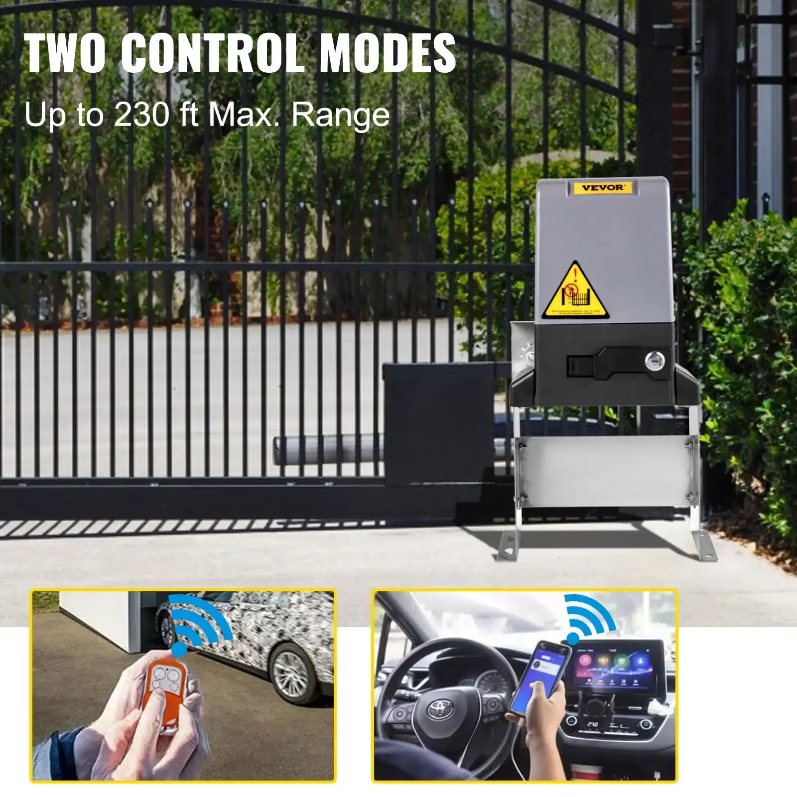 Sliding Gate Opener 3300 lbs Automatic Sliding Gate, Gate Opener Motor with 2 Remote Controls, 230 ft Remote Distance Driveway