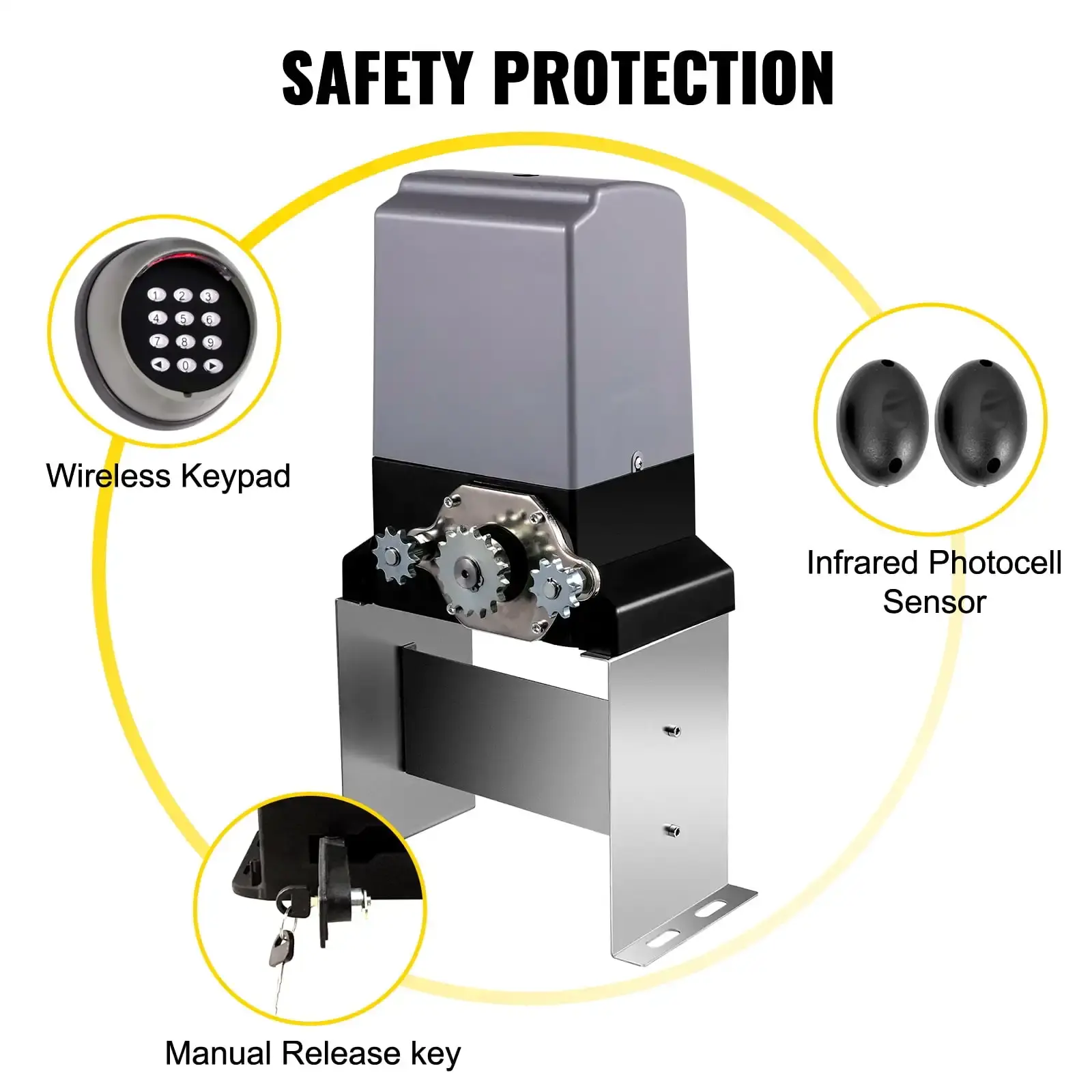 Sliding Gate Opener 3300 lbs Automatic Sliding Gate, Gate Opener Motor with 2 Remote Controls, 230 ft Remote Distance Driveway