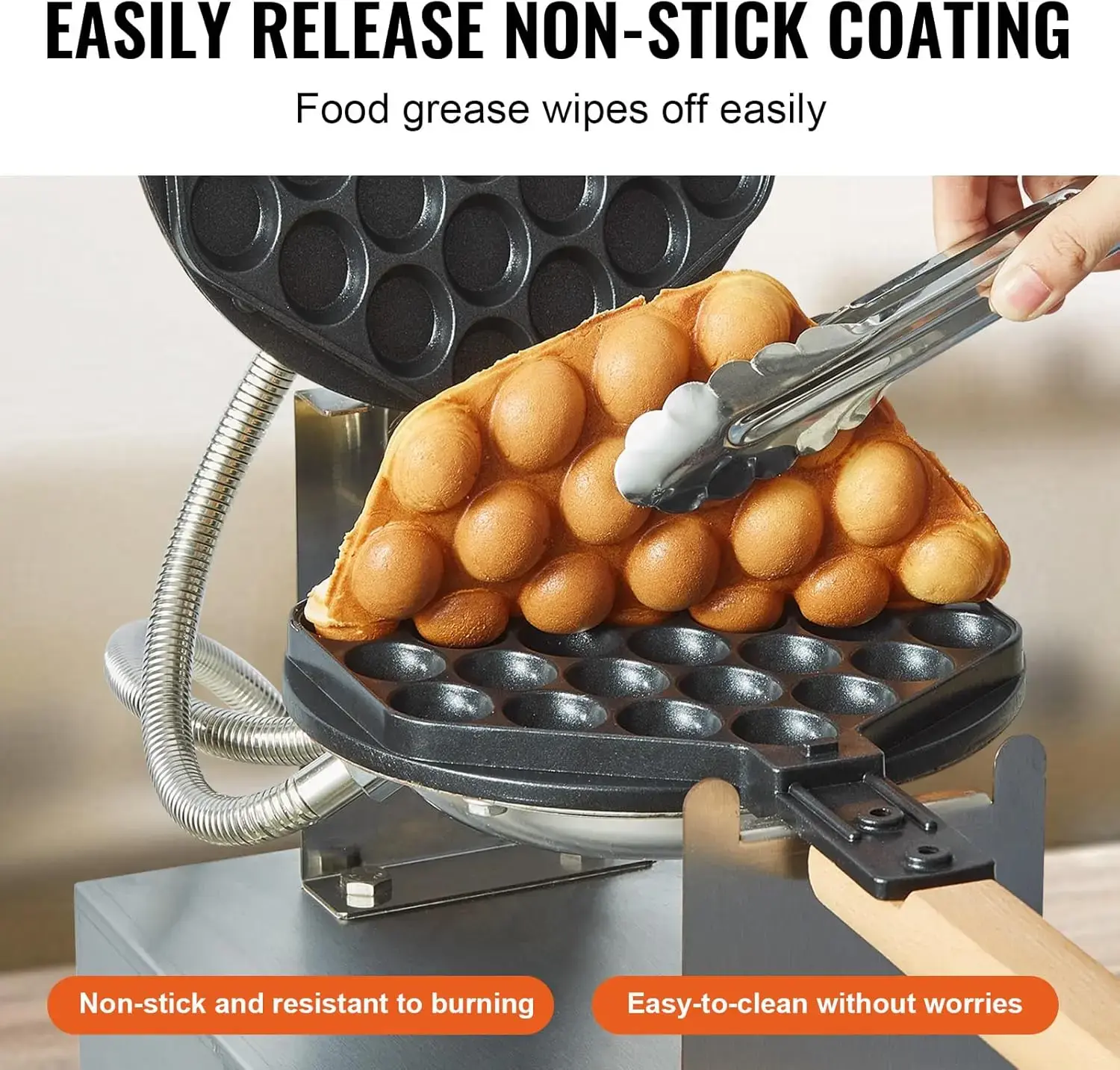 Commercial Bubble Waffle Maker, 1400W Egg Pancake Baker Machine, Non-Stick Stainless Steel Egg Bubble Puff, 180° Rotatable