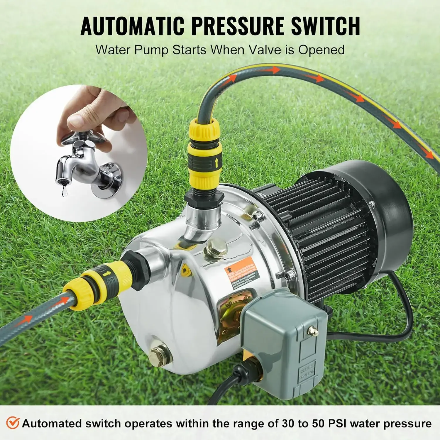 3/4HP SUS304 Stainless Steel Shallow Well Jet Pump, 115 Volt, 18.5 GPM 131 FT Maximum Head Irrigation Water Pump