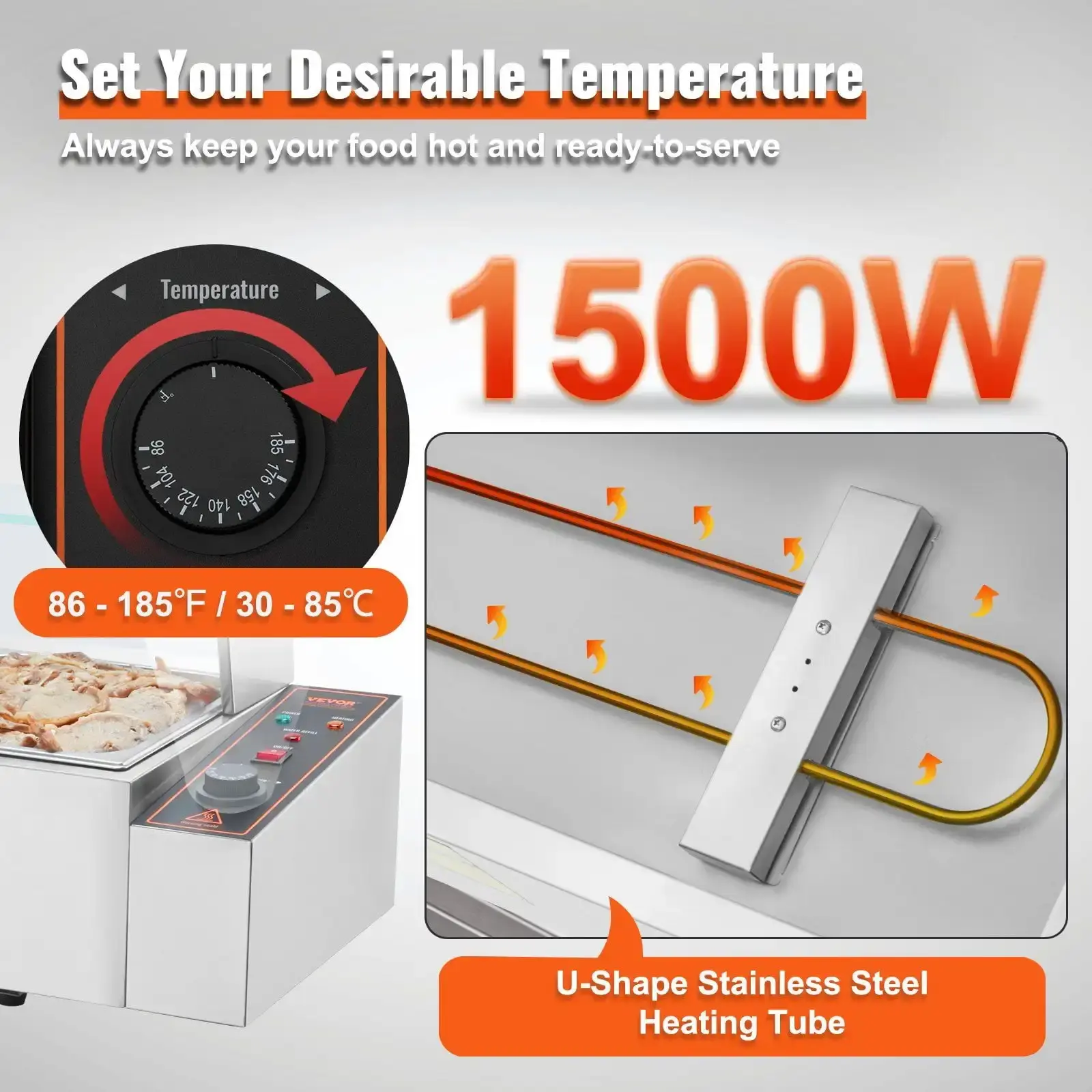 Commercial Electric Food Warmer Countertop Buffet 4*8Qt with Glass Shield