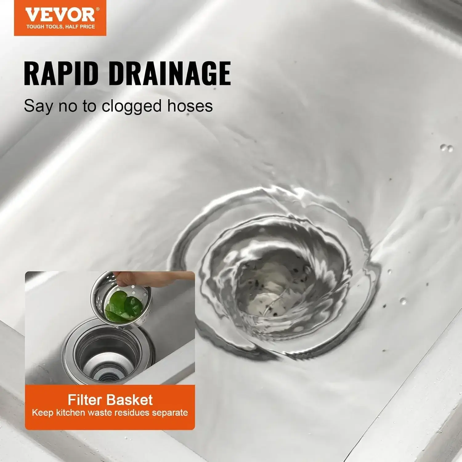 Stainless Steel Utility Sink, Free Standing Single Bowl Commercial Kitchen Sink Set w/Workbench