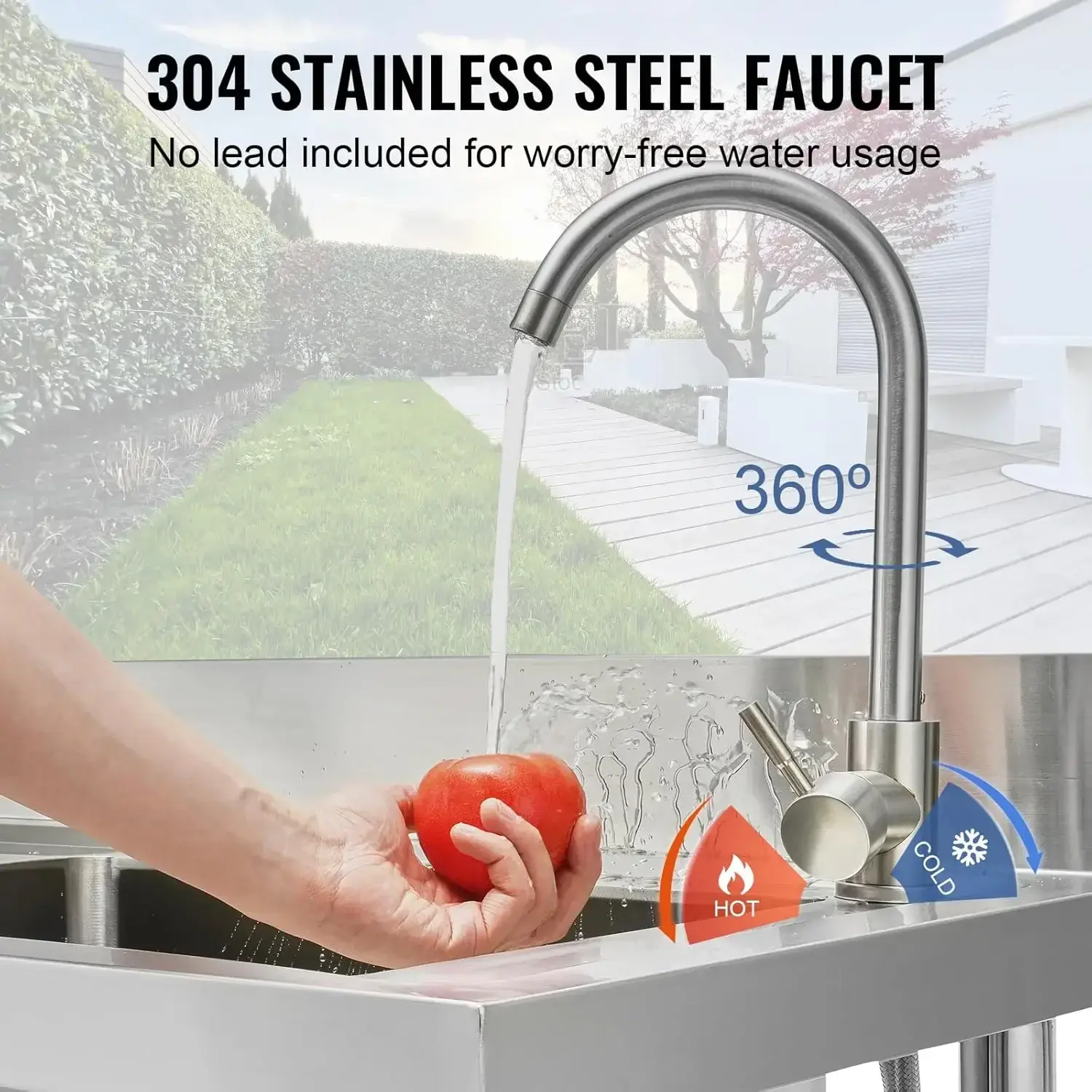 Stainless Steel Utility Sink, Free Standing Single Bowl Commercial Kitchen Sink Set w/Workbench