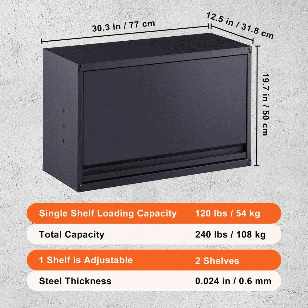 Wall-Mounted Metal Storage Cabinet w/ Adjustable Shelf 120lbs per Shelf