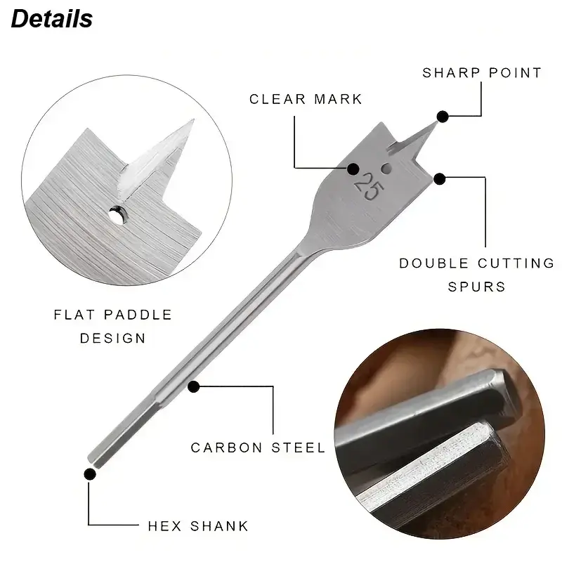 High Carbon Steel Flat Wood Drill Bits Set 10mm 12mm 16mm 18mm 20mm 25mm Spade Boring Woodworking Flat Drill Bits
