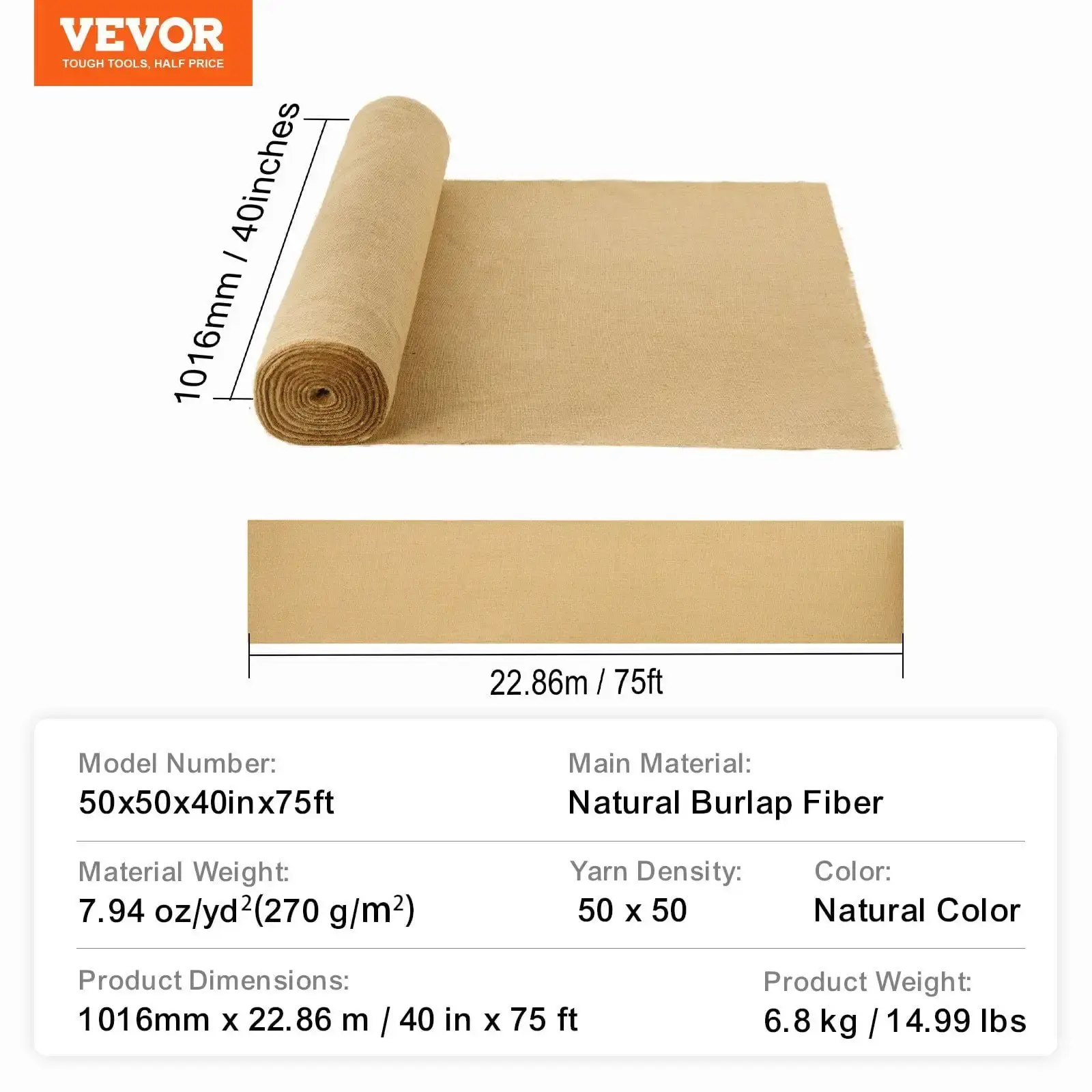 Burlap Fabric Roll Burlap Tree Wrap 40 in x 75 ft for Crafts & Plants