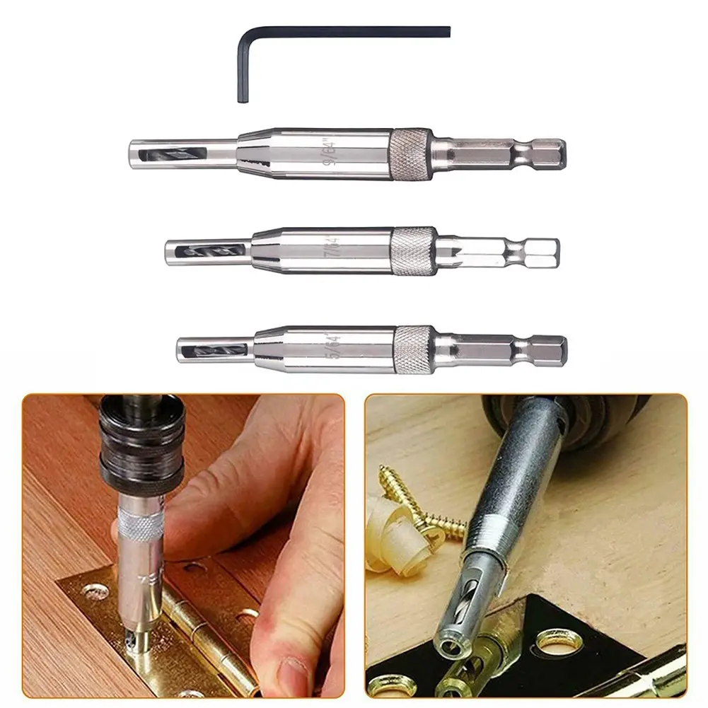 1 Set Self Centering Hinge Drill Bit Door Cabinet Hinge Locating Hole Cutter Woodworking Tool HSS Center Drill Bit 5/64-1/4