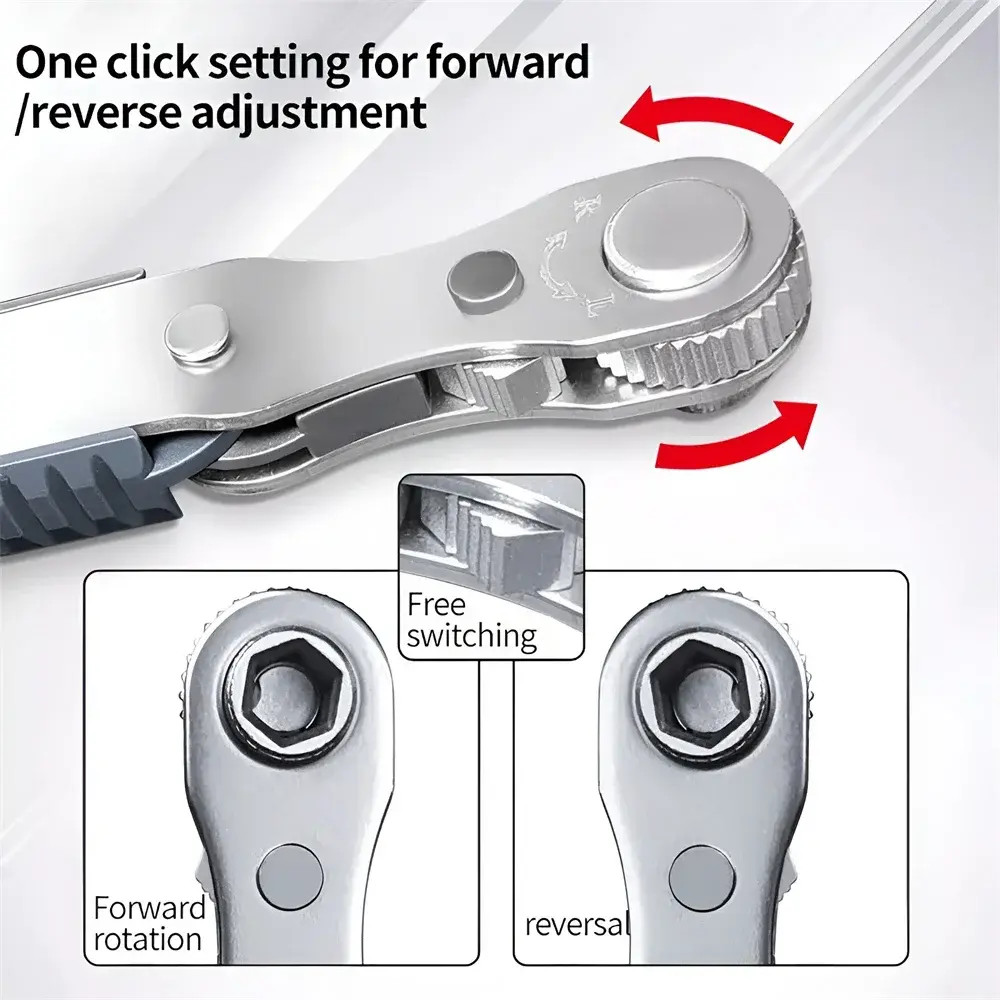 Precision Ratchet Wrench Screwdriver Set Slotted Magnetic Bits Forward Reverse 90 Degree Screw Driver