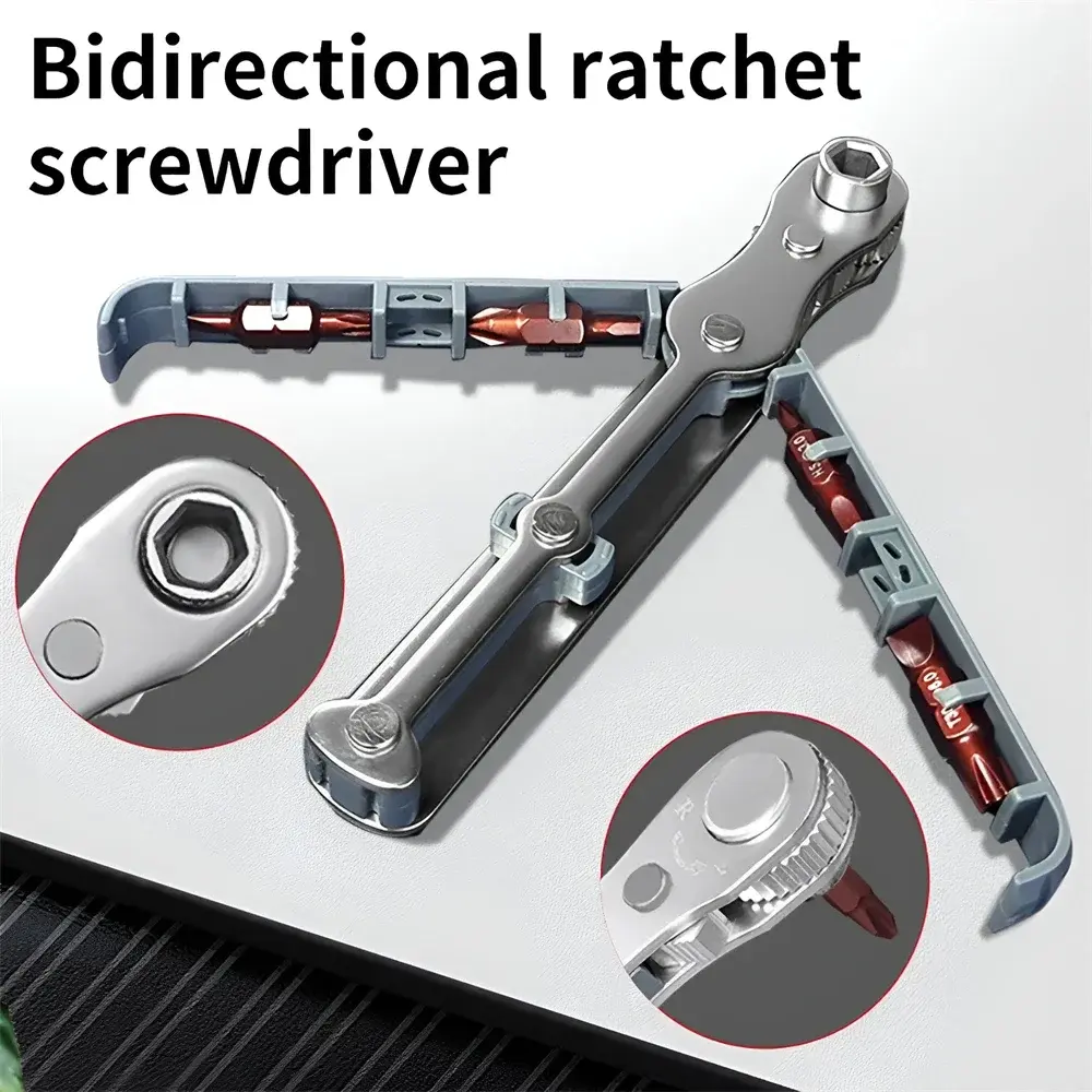 Precision Ratchet Wrench Screwdriver Set Slotted Magnetic Bits Forward Reverse 90 Degree Screw Driver