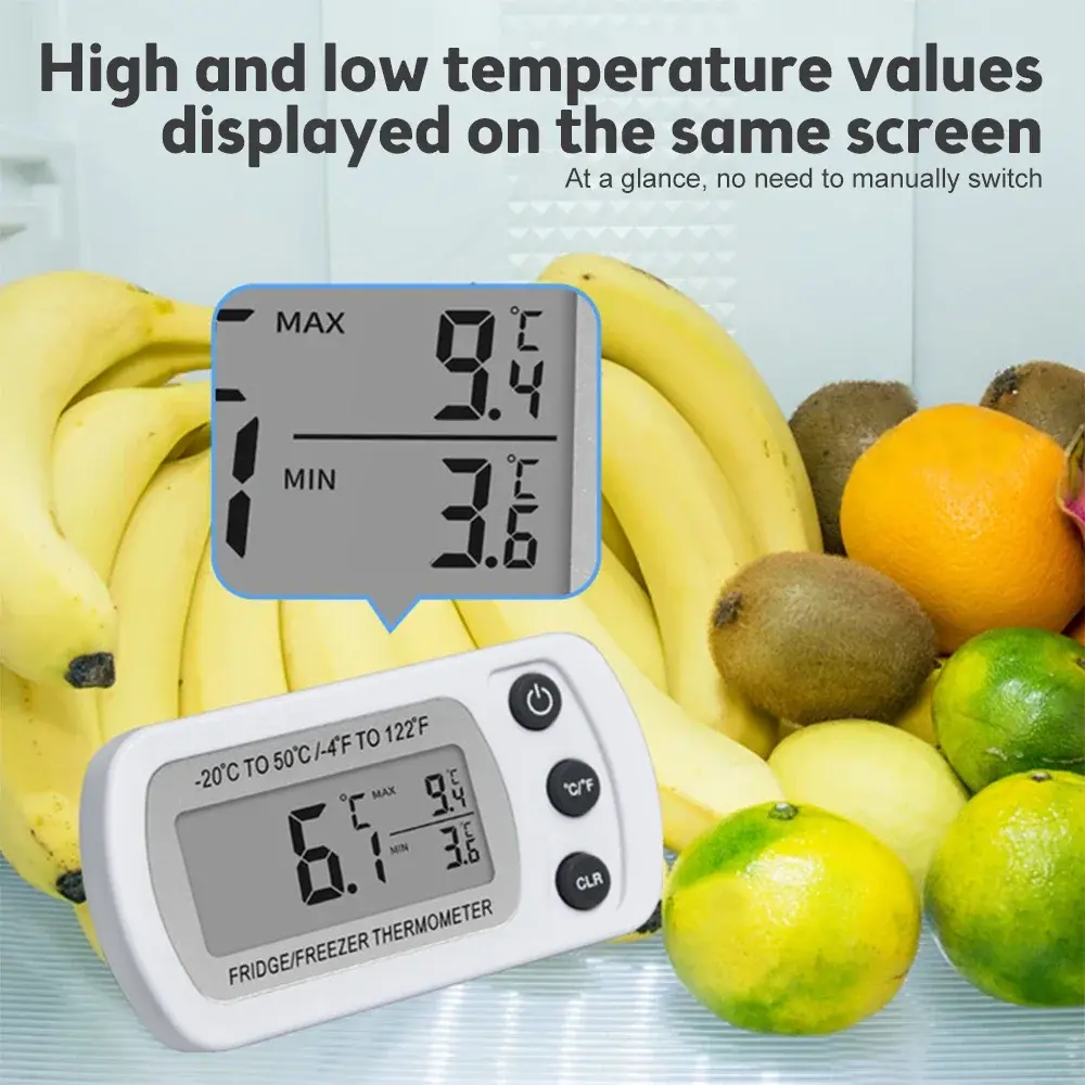 Digital Freezer Room Thermometer Max/Min Record Waterproof Fridge Thermometer Magnetic Back& Hook for Kitchen Home Restaurant