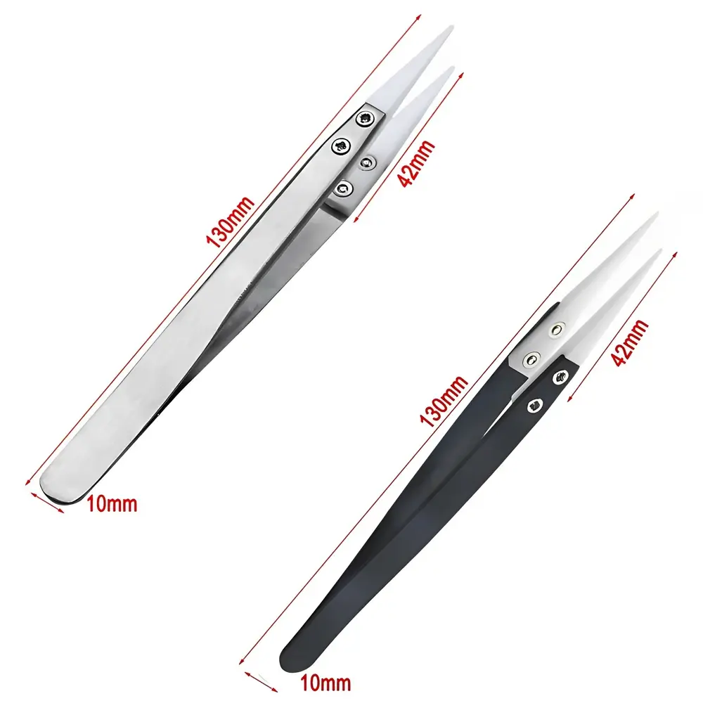 Straight Curved Tip Tweezers High Temperature Industrial Insulated Replaceable Tips Solder Resistant Stainless Steel Zirconia