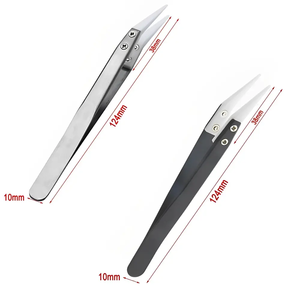 Straight Curved Tip Tweezers High Temperature Industrial Insulated Replaceable Tips Solder Resistant Stainless Steel Zirconia