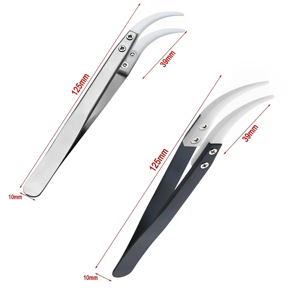 Straight Curved Tip Tweezers High Temperature Industrial Insulated Replaceable Tips Solder Resistant Stainless Steel Zirconia